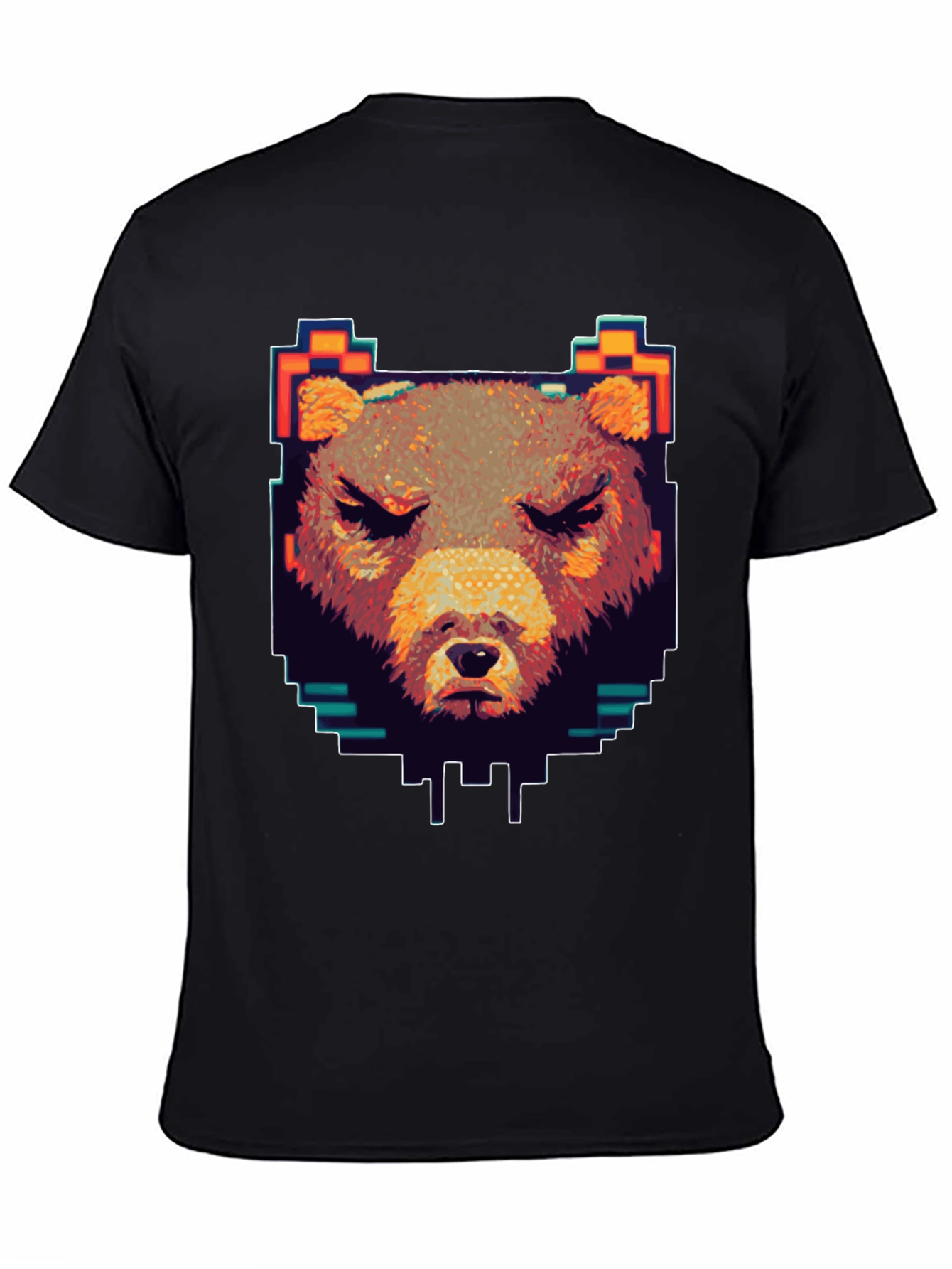 Black Pixel Bear Graphic T-Shirt - Black Crew Neck view 4