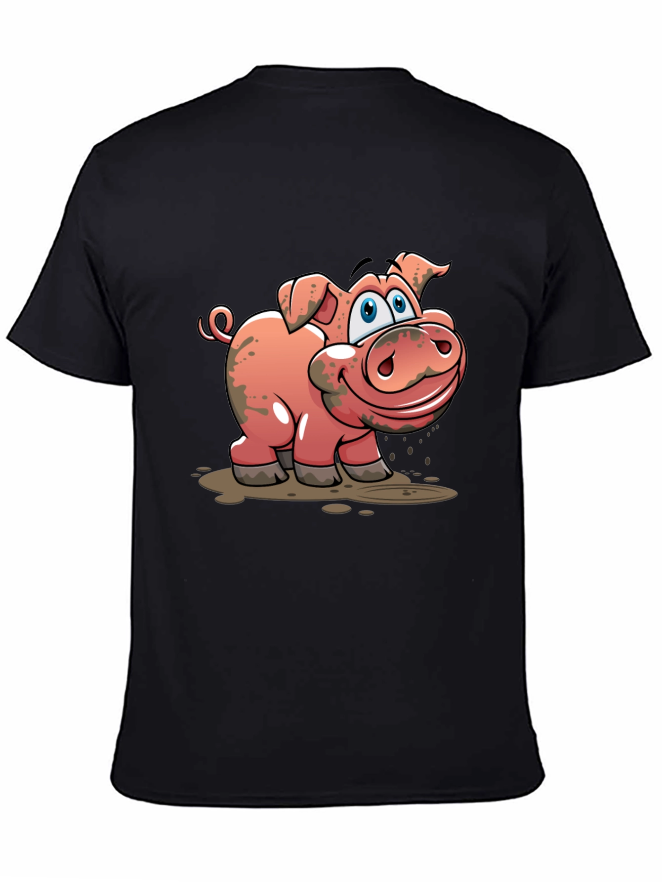 Black Muddy Pig Cartoon Graphic T-Shirt - Unisex Casual Tee view 4