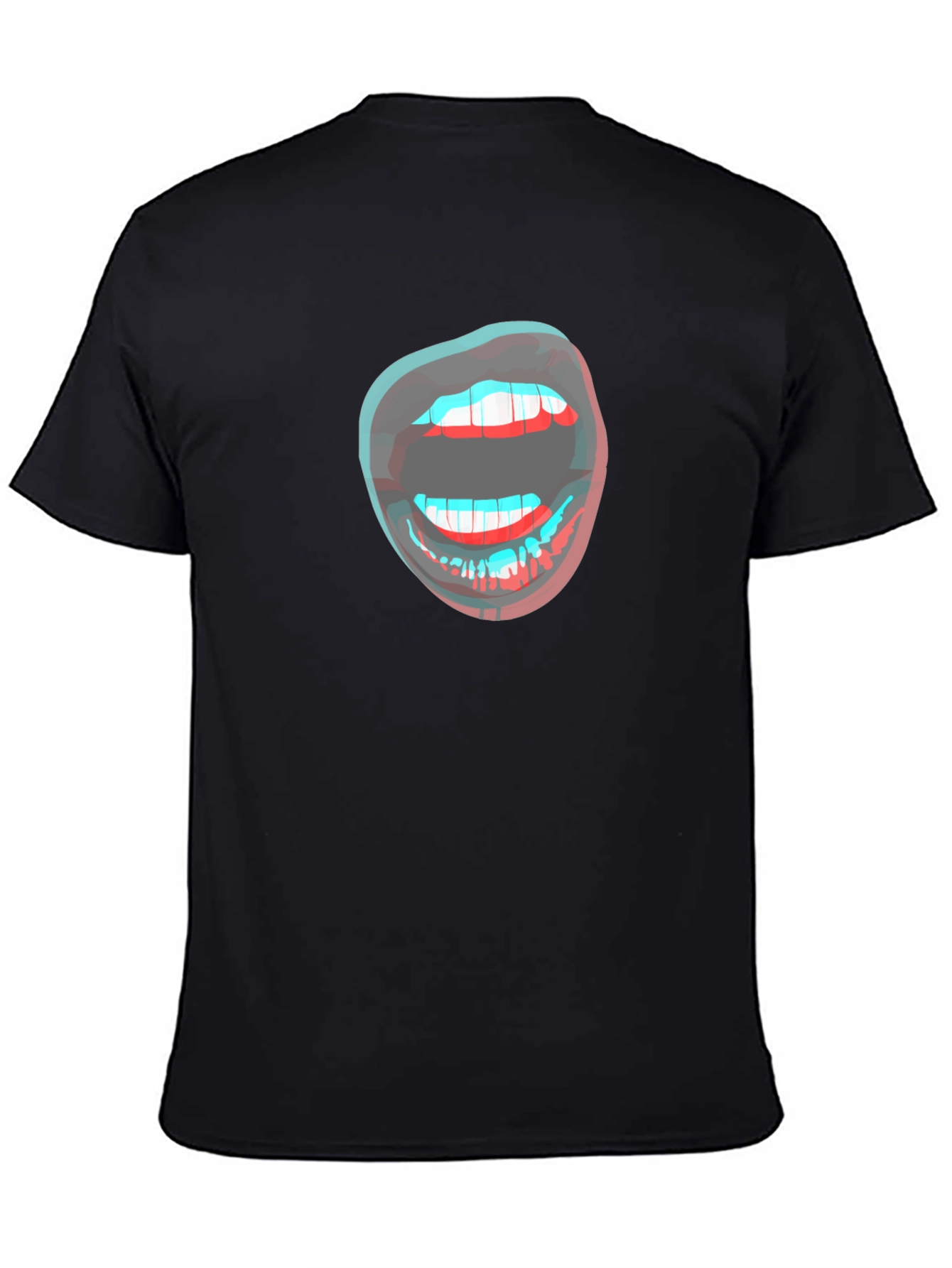 Black 3D Lips Graphic Black T-Shirt view 4