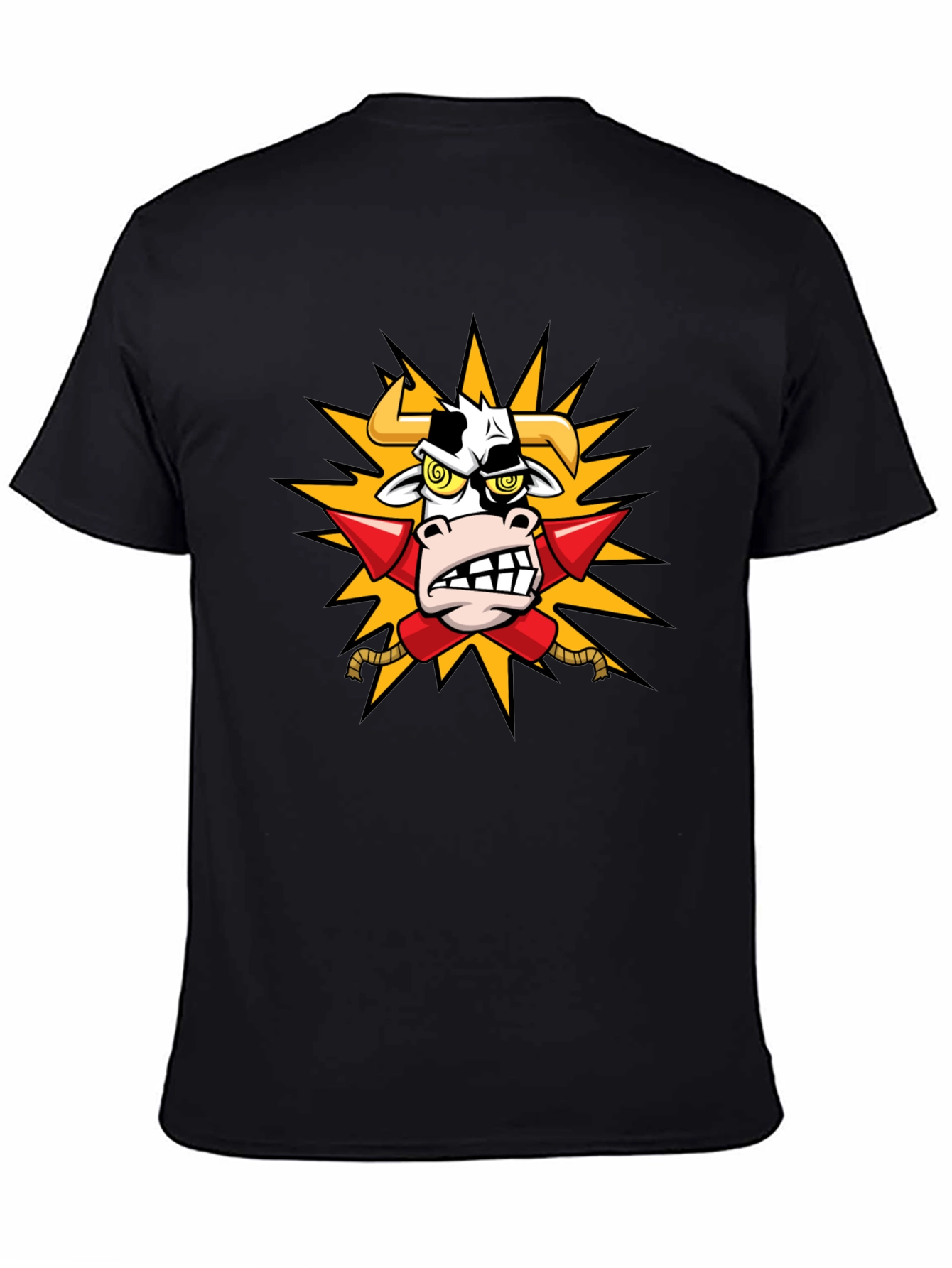 Black Cow with Rockets T-Shirt - Funny Cartoon Tee view 4