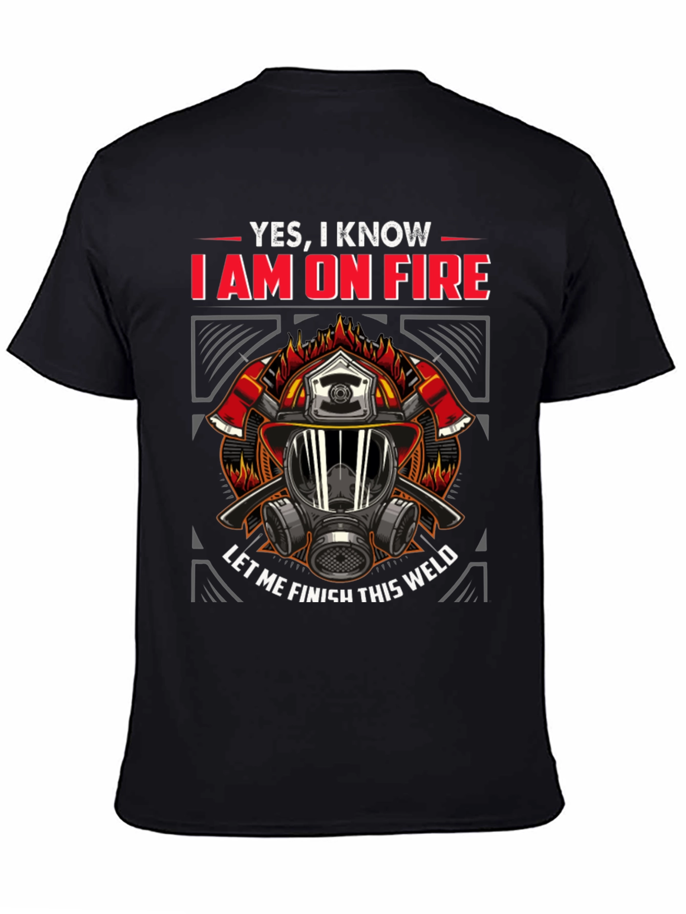 Black Firefighter On Fire Welding T-Shirt view 4