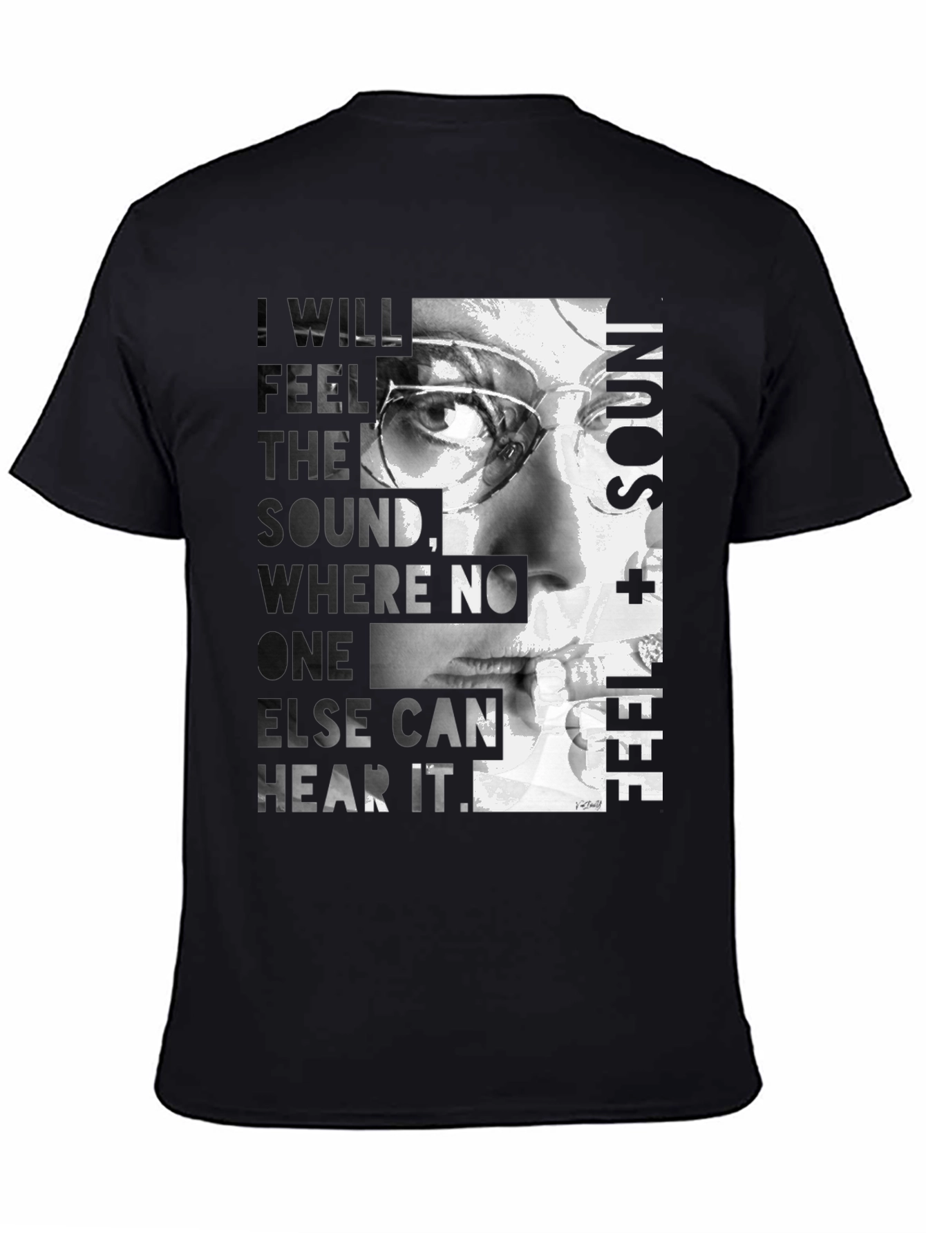 Black Artistic Graphic T-Shirt - Feel the Sound Design view 4