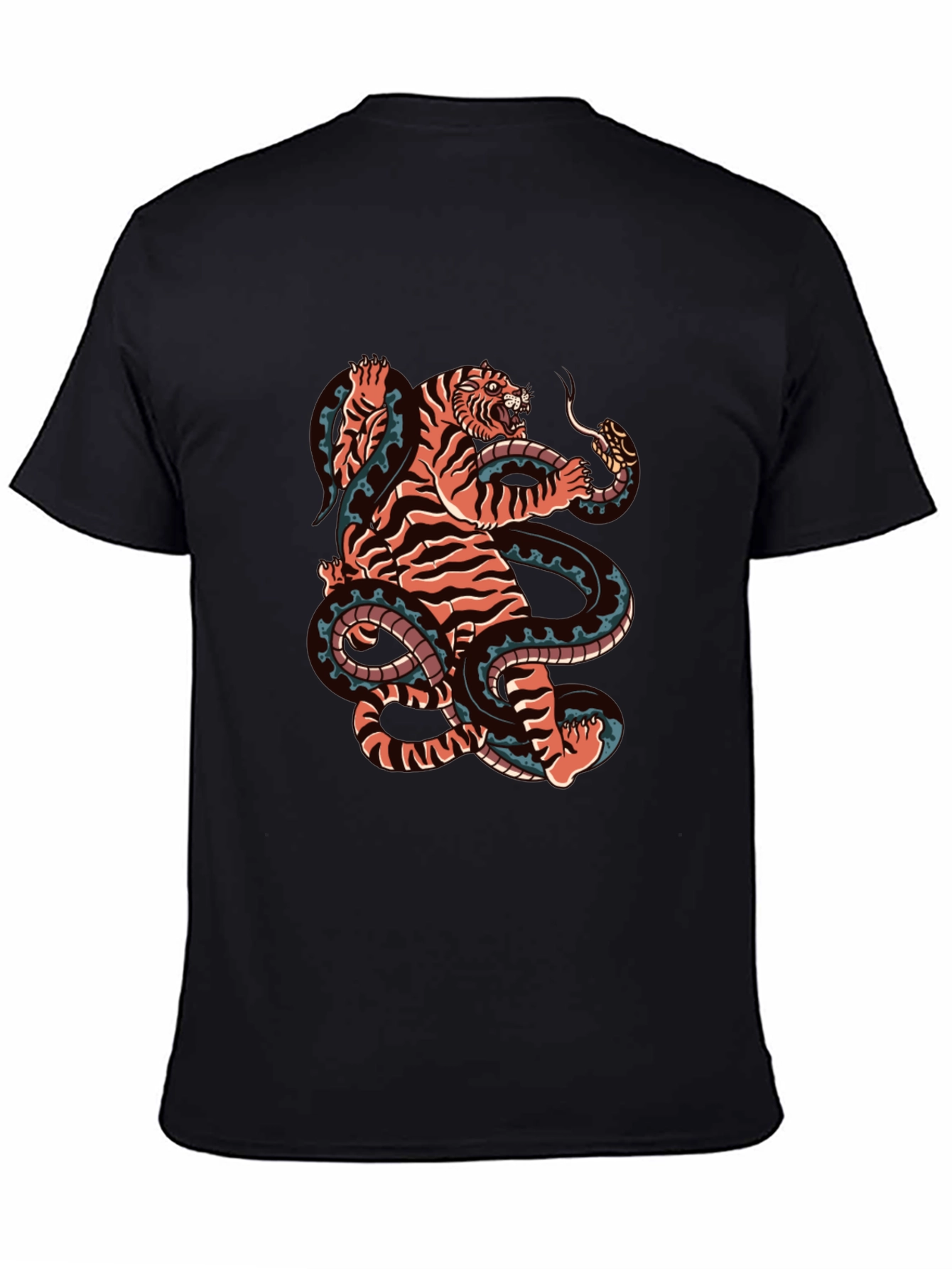 Black Tiger and Snake Graphic Black Tee view 4