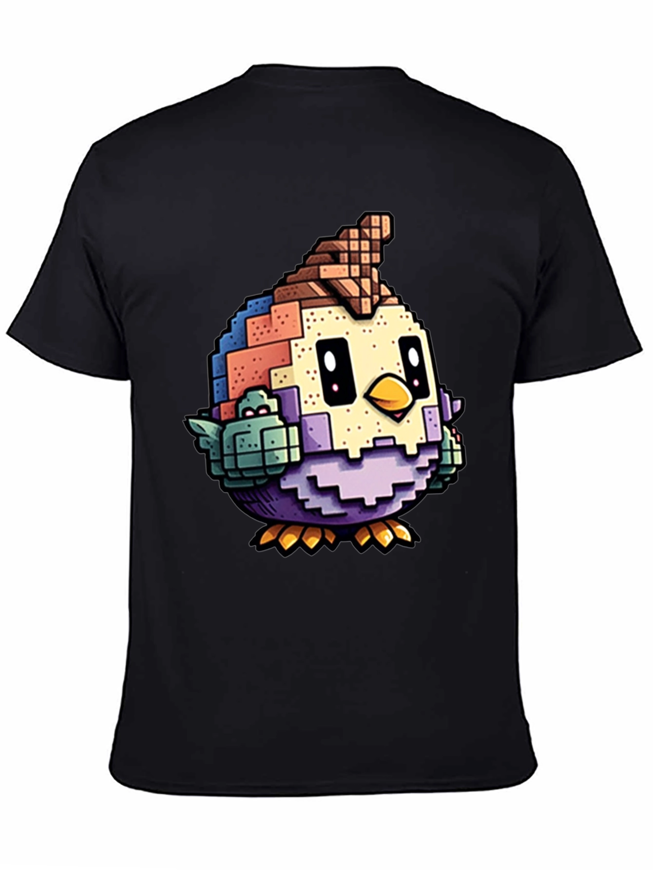 Black Pixelated Bird Graphic Tee - Black Cotton T-Shirt view 4