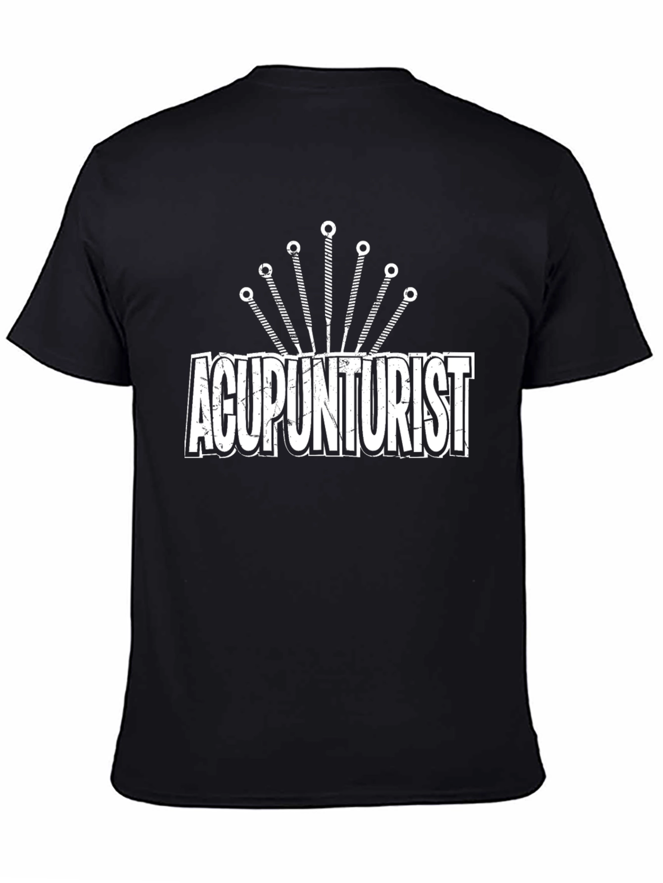 Black Acupuncturist Graphic Tee - Novelty Black Cotton T-Shirt view 4