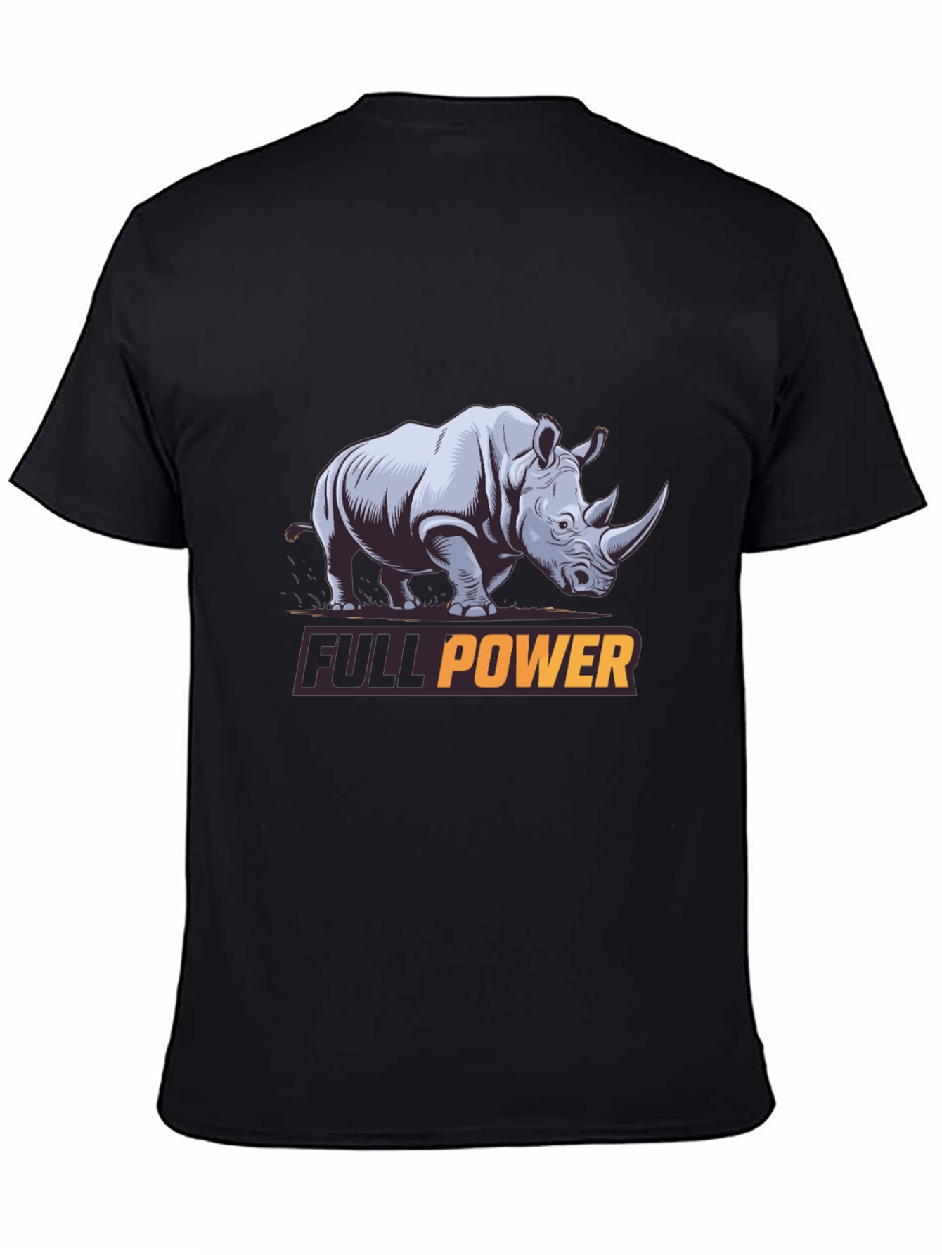 Black Full Power Rhino Graphic Tee - Black Cotton T-Shirt view 4