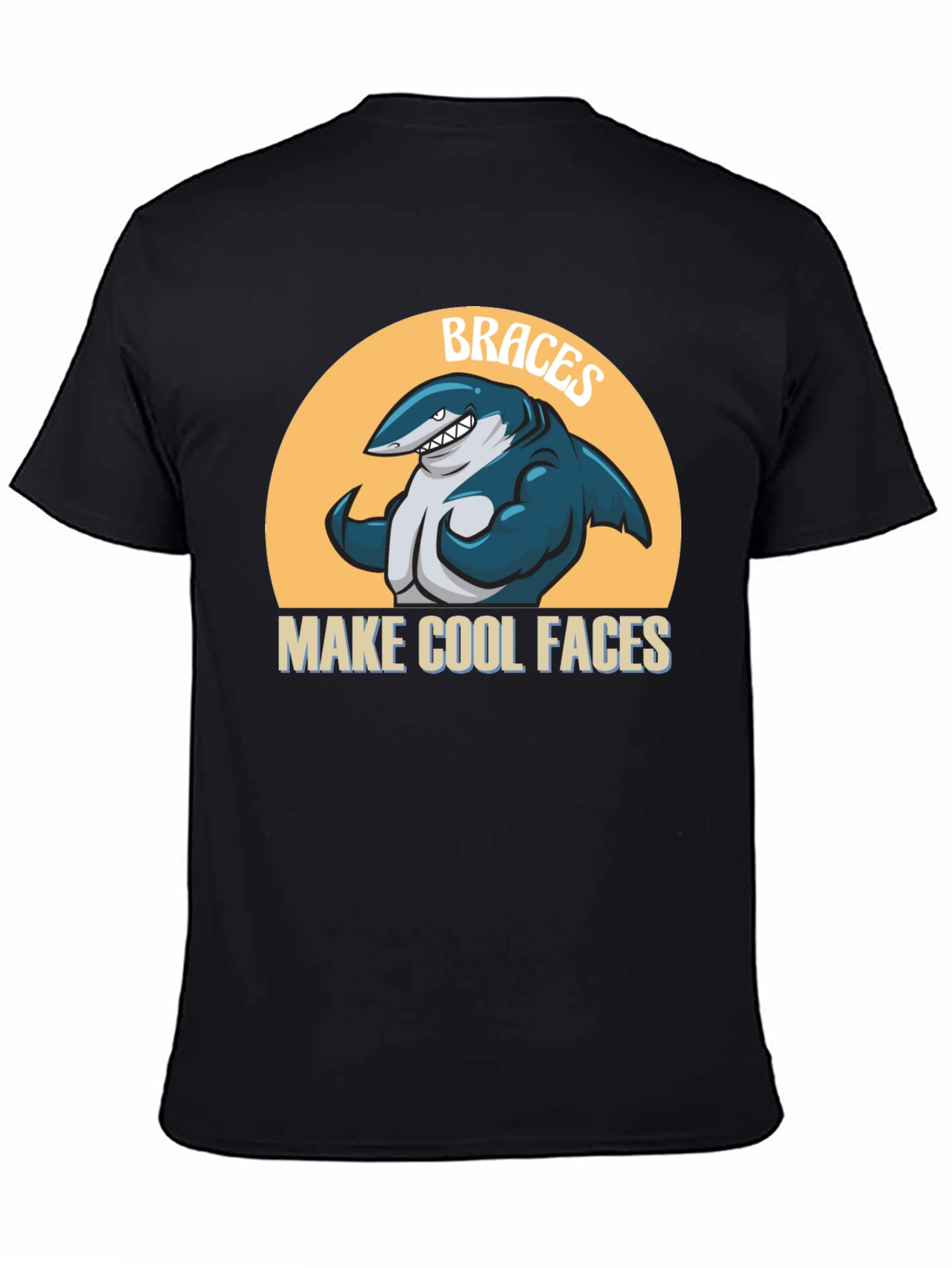 Black Braces Make Cool Faces T-Shirt Funny Shark Tee view 4