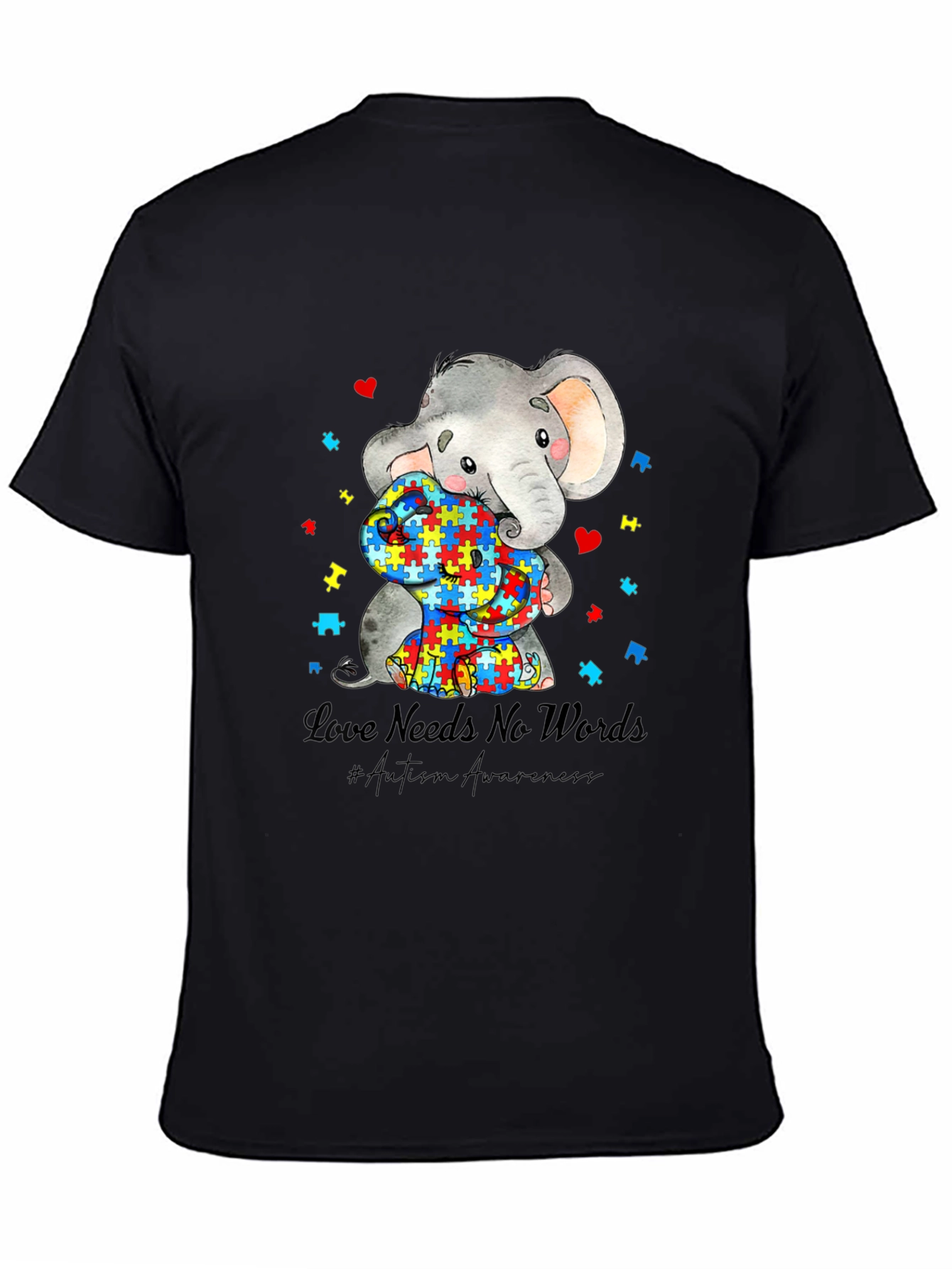 Black Autism Awareness Elephant Love Needs No Words T-Shirt view 4