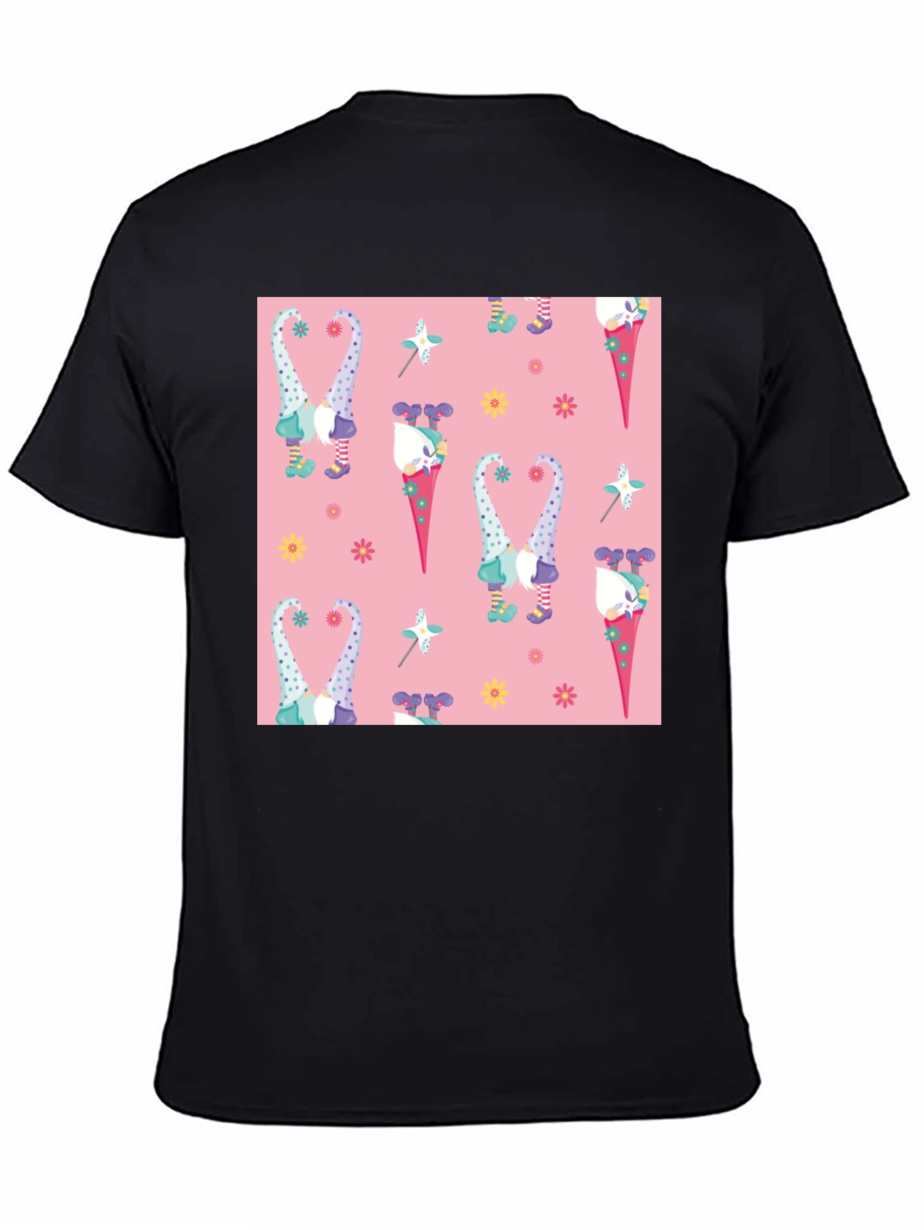 Black Gnome Pattern T-Shirt view 4