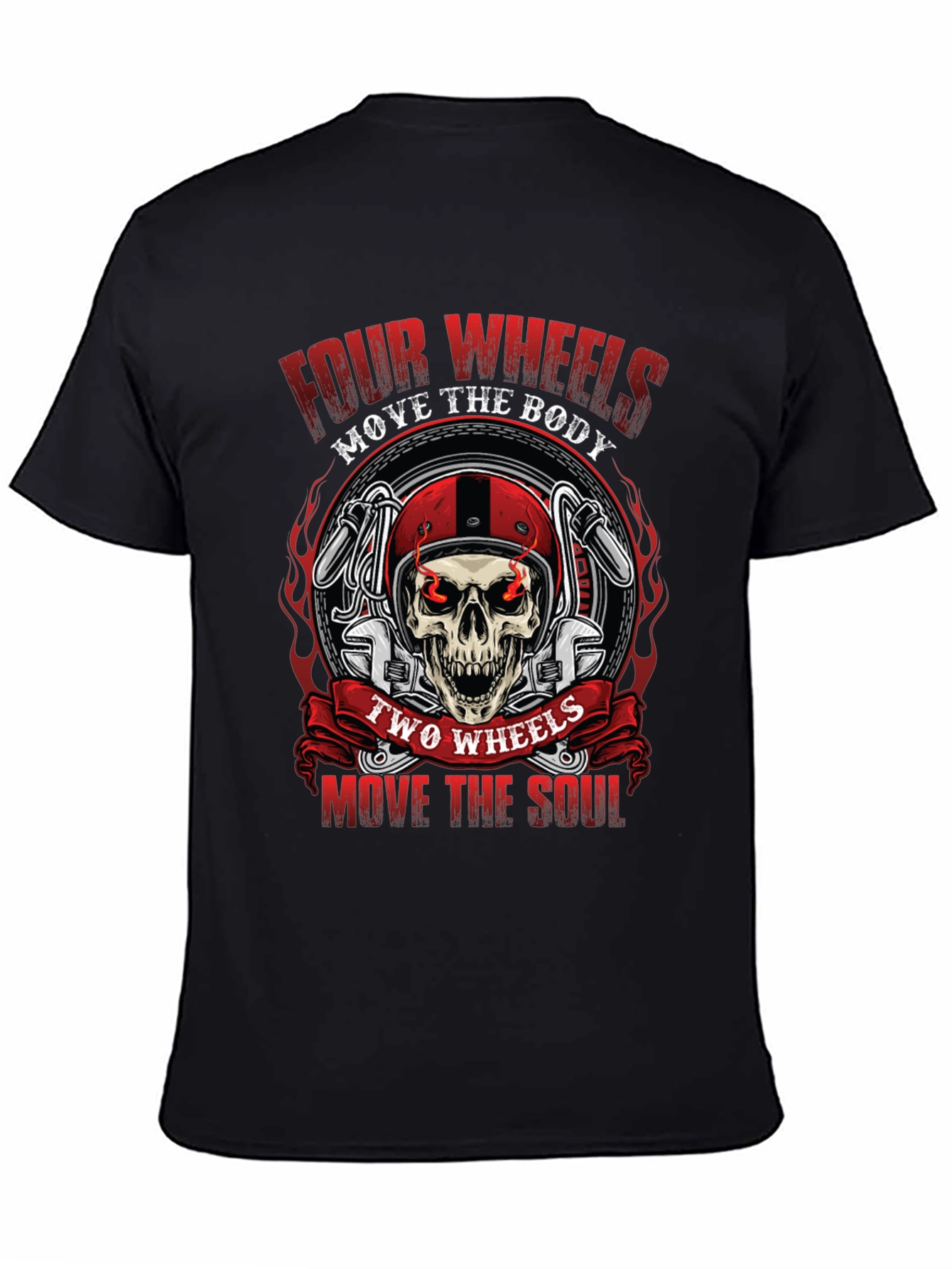 Black Motorcycle Skull Graphic Tee - Four Wheels, Two Wheels view 4
