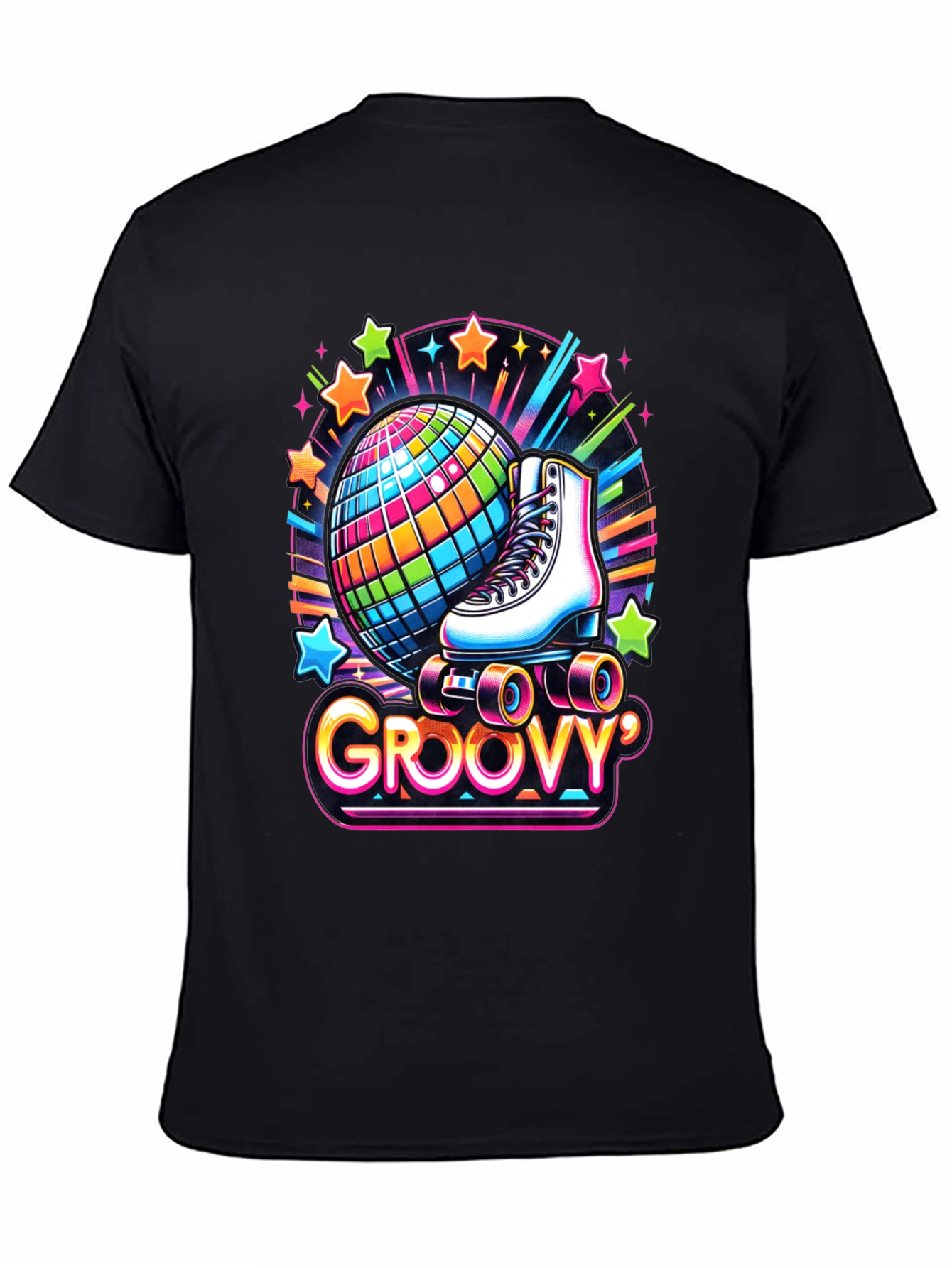 Black Groovy Roller Skate Disco Ball T-Shirt view 4