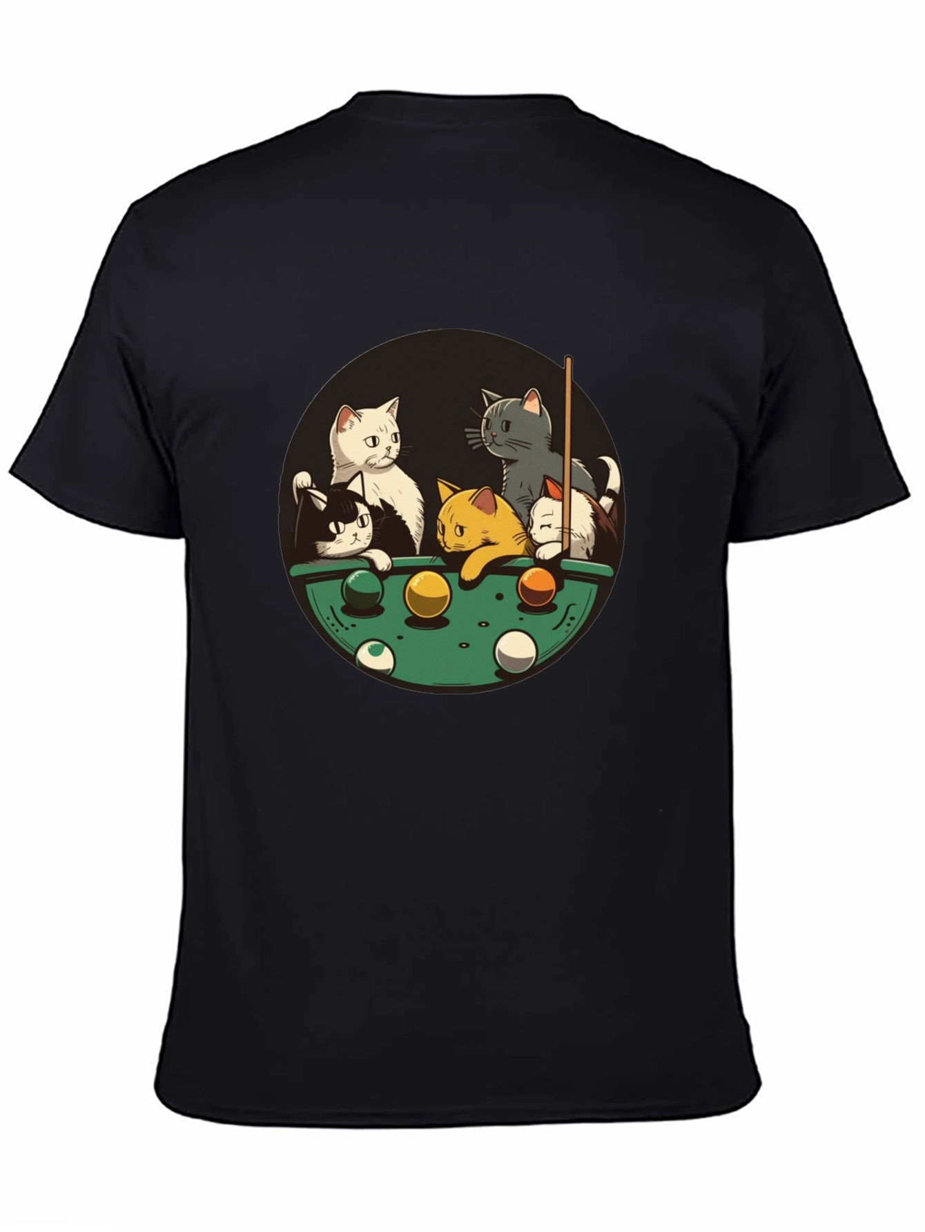 Black Cats Playing Pool Black T-Shirt view 4