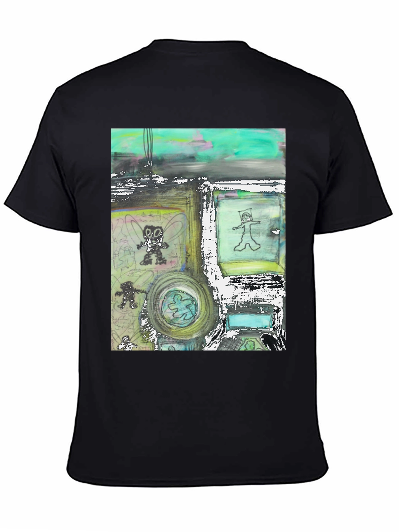 Black Abstract Art Print Black T-Shirt - Unique Graphic Tee view 4