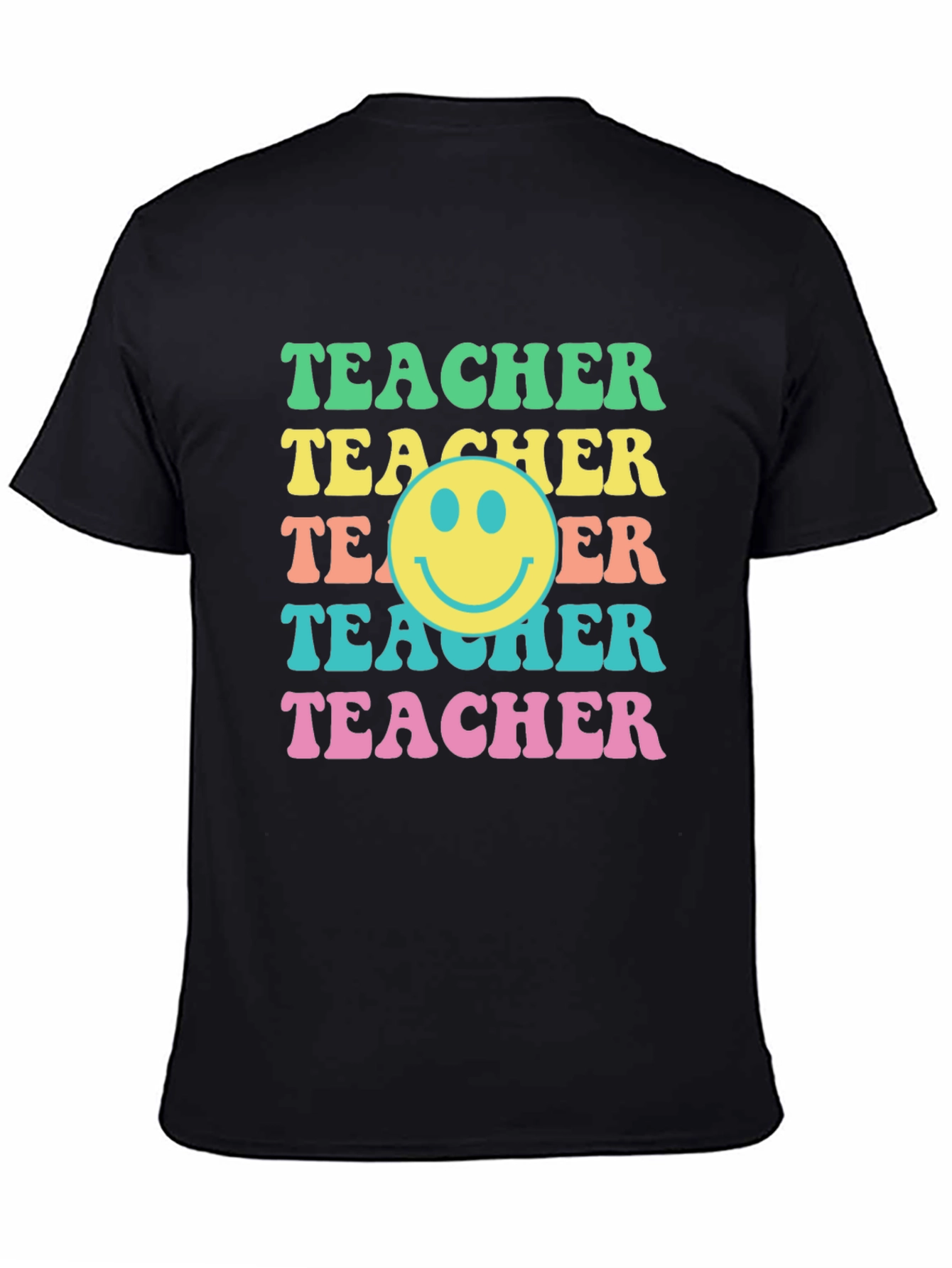Black Retro Teacher Smiley Face Graphic Tee view 4