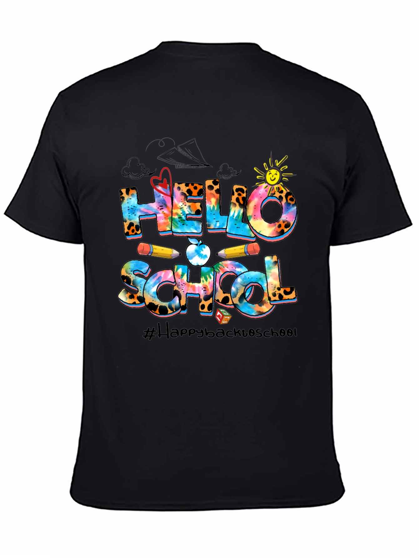 Black Hello School Graphic T-Shirt Back To School view 4