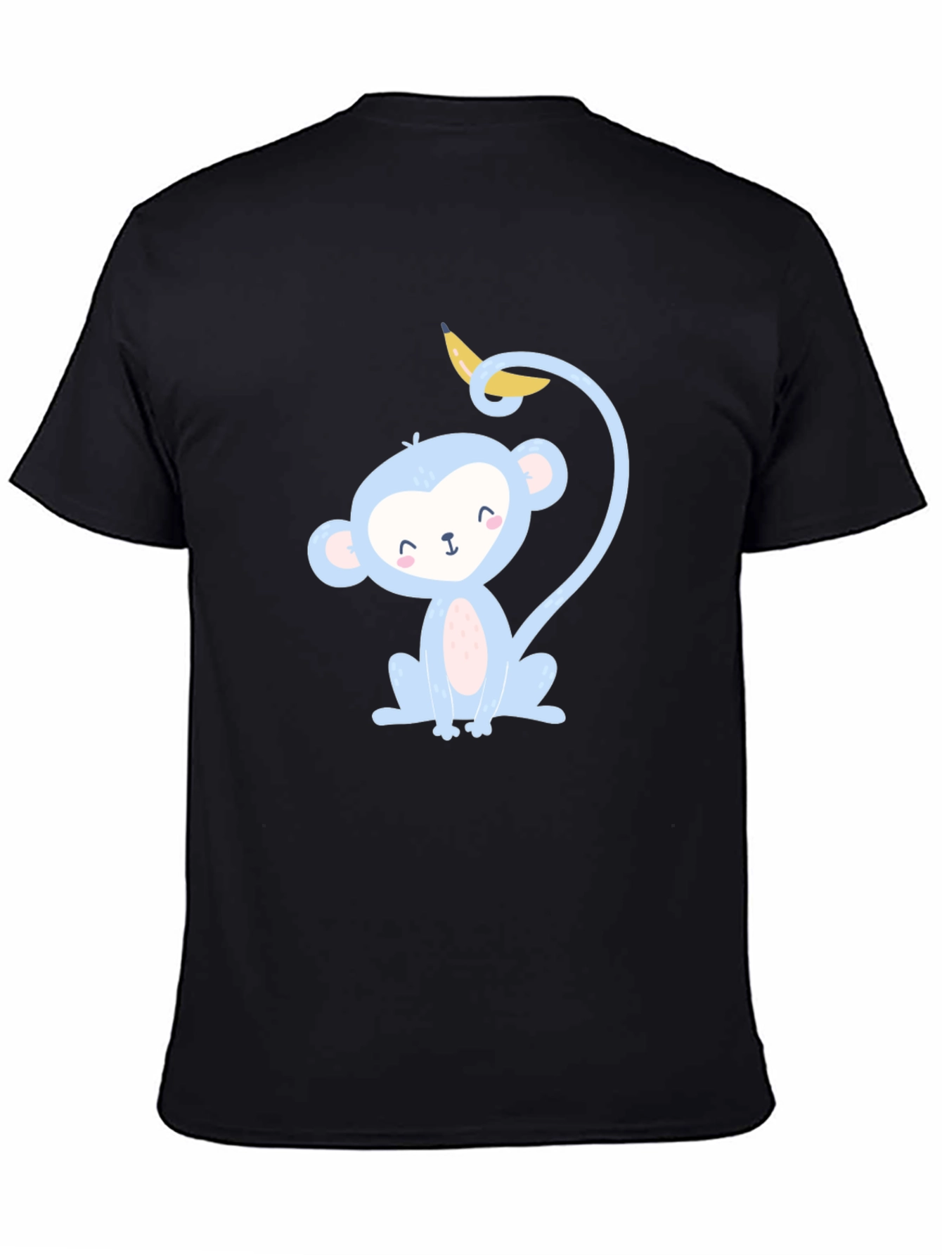 Black Cute Monkey Banana T-Shirt -  Playful Cartoon Graphic Tee view 4