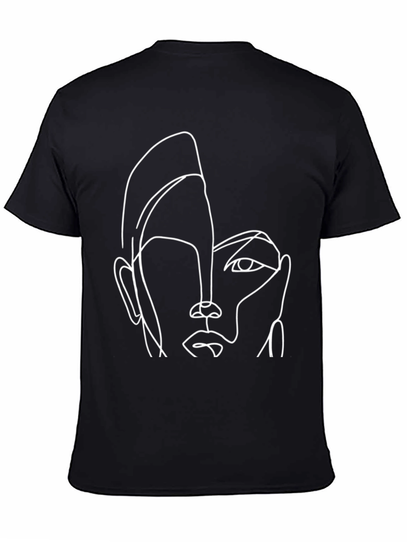 Black Abstract Face Line Art Graphic T-Shirt view 4