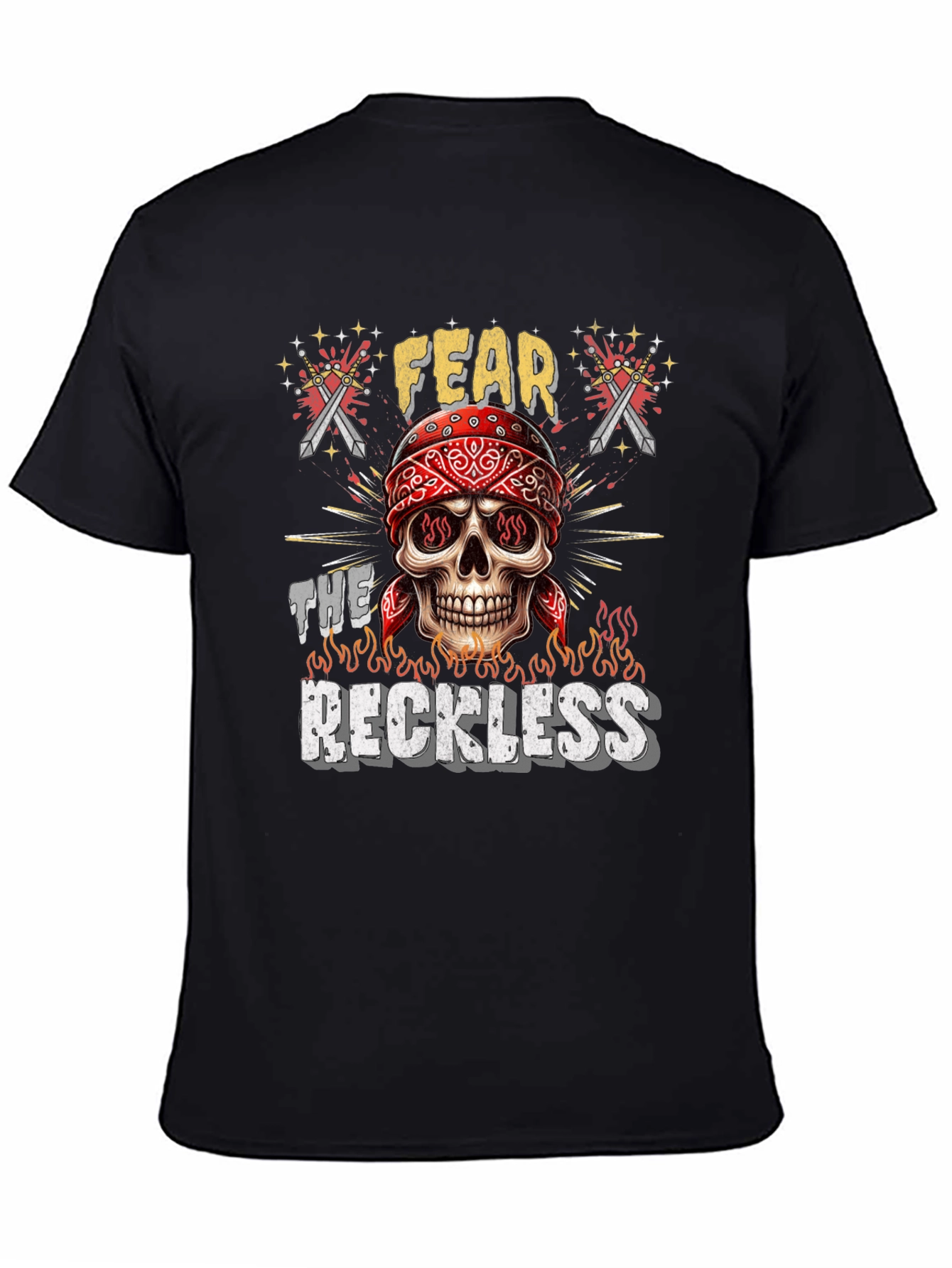 Black Fear the Reckless Skull Graphic Tee - Black Cotton T-Shirt view 4