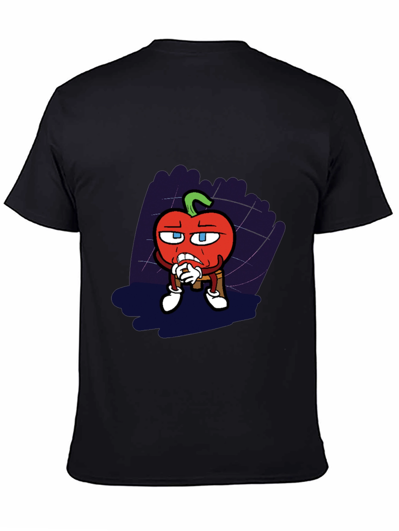 Black Cartoon Tomato Graphic Black T-Shirt view 4