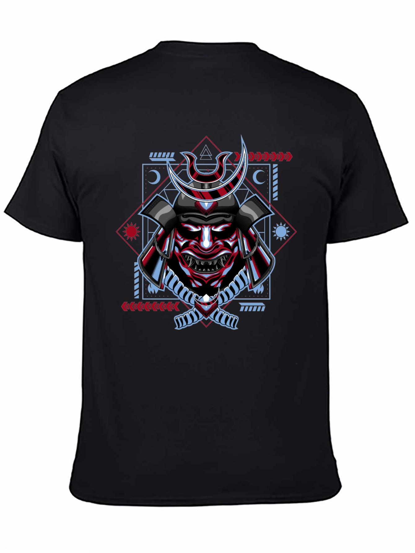 Black Samurai Mask Graphic Print T-Shirt - Black view 4