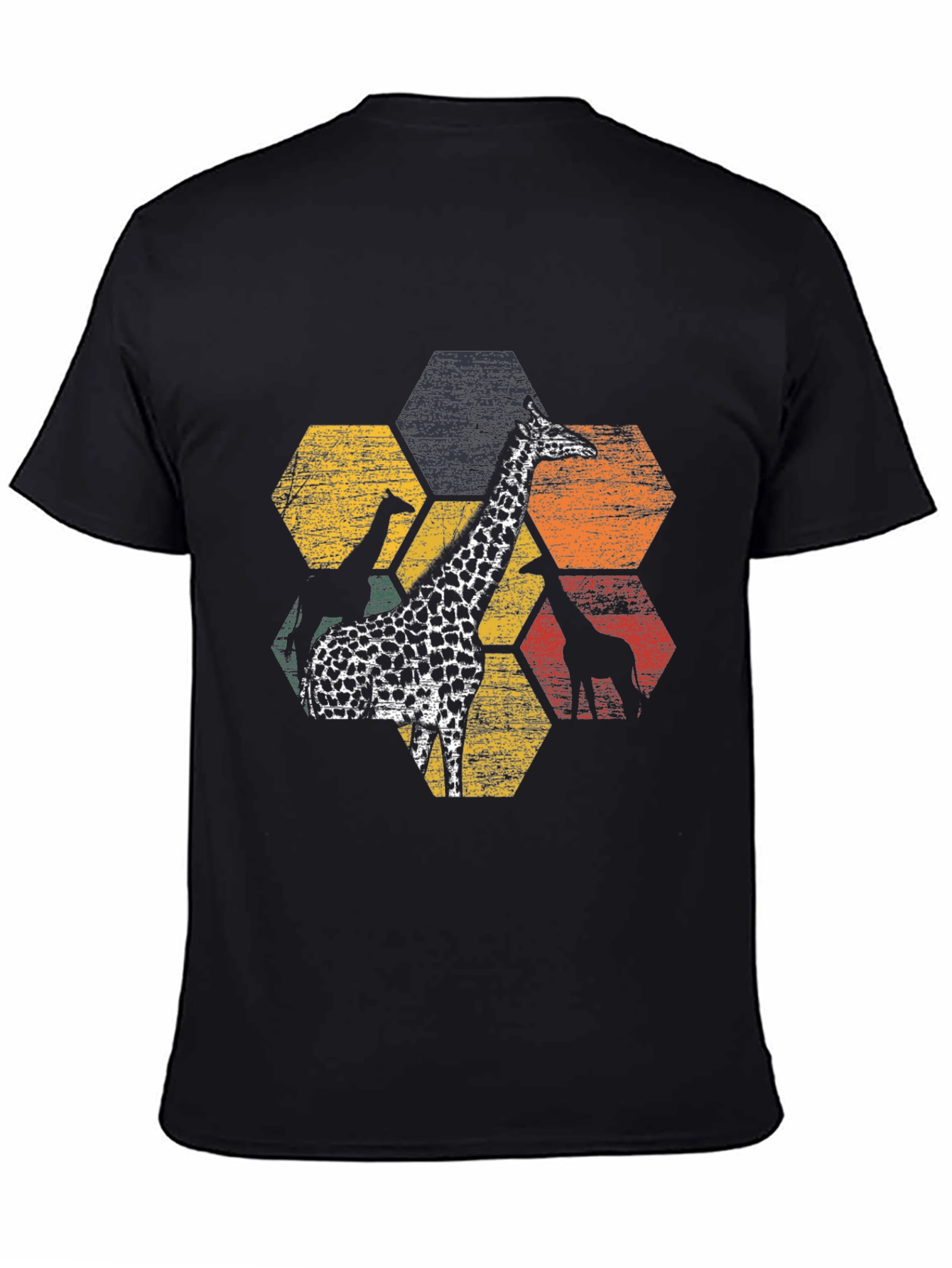 Black Giraffe Hexagon Graphic Tee - Black Cotton Blend view 4