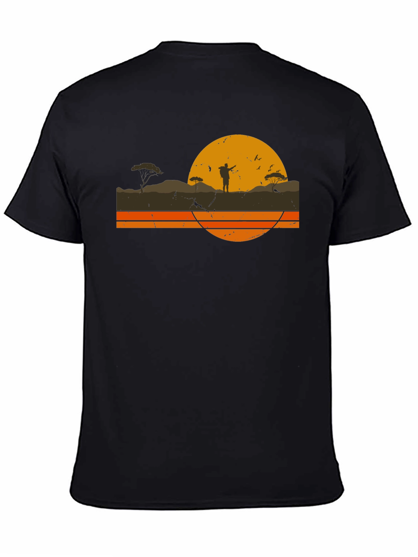 Black Retro Sunset Hiker Graphic T-Shirt view 4
