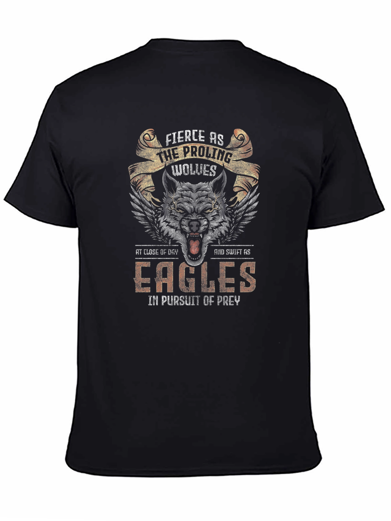 Black Fierce Wolves & Eagles Graphic T-Shirt view 4