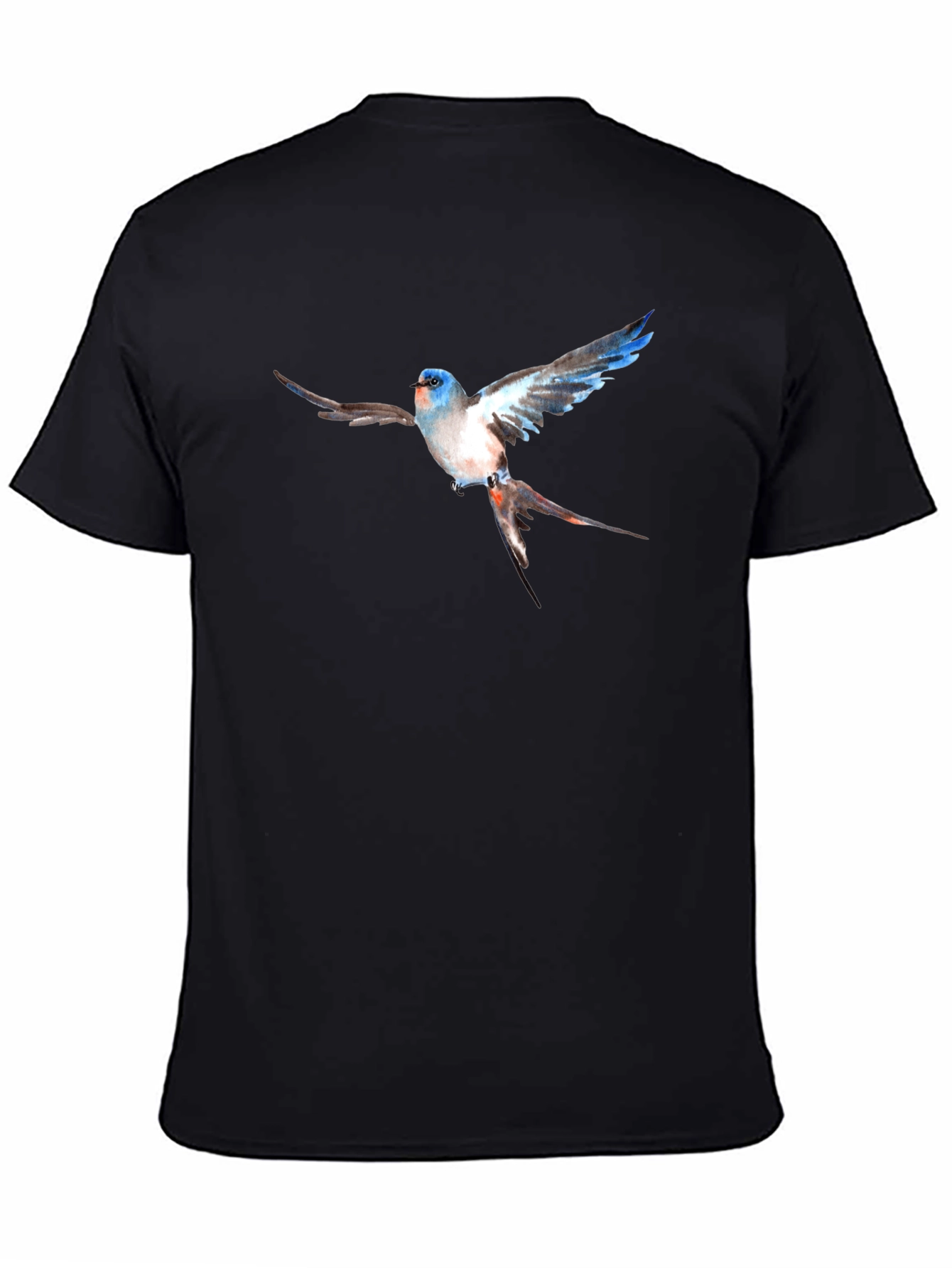 Black Blue Bird Graphic Print Black T-Shirt view 4