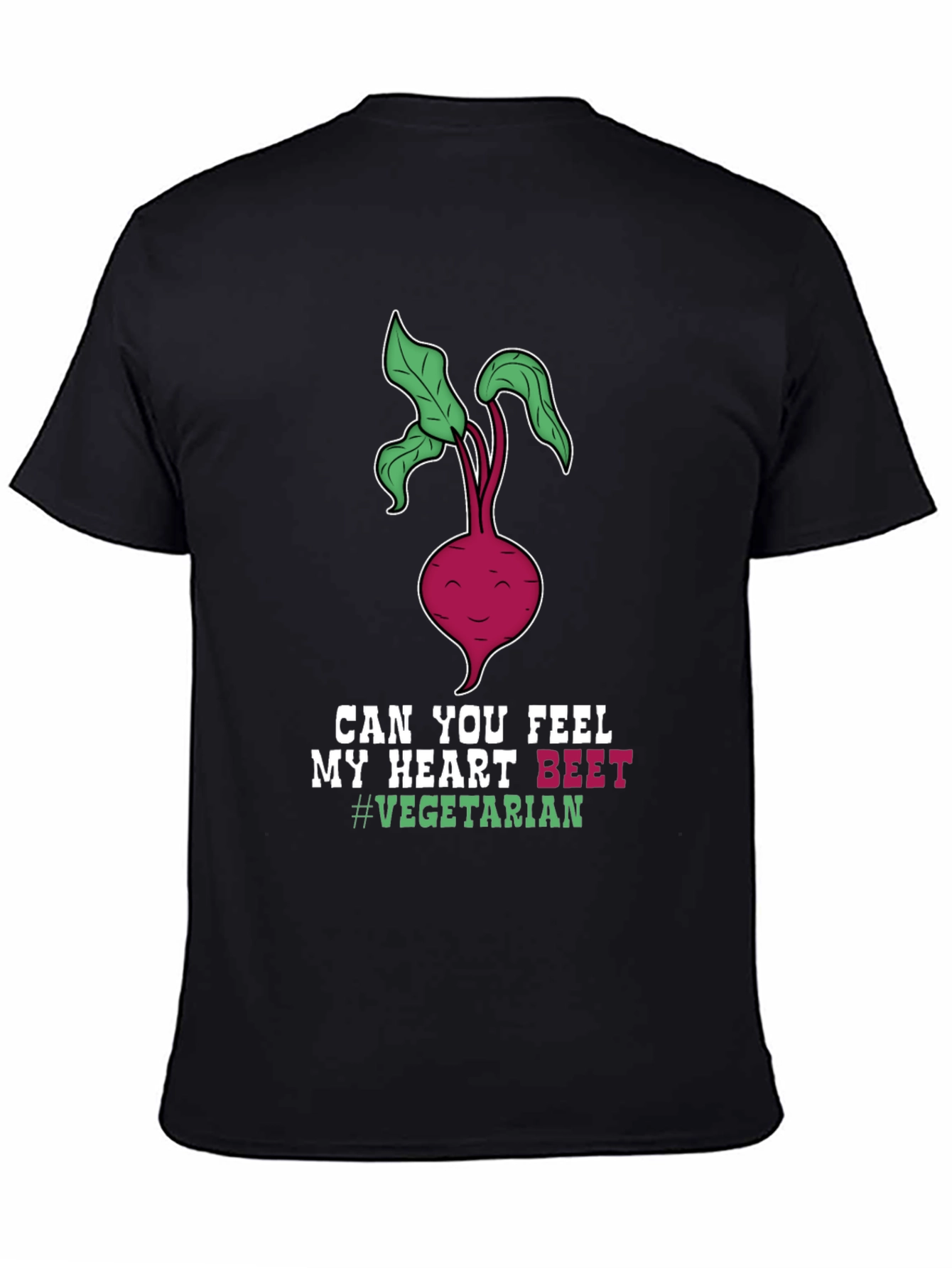 Black Vegetarian Beet Heart T-Shirt - Funny Vegan Tee view 4