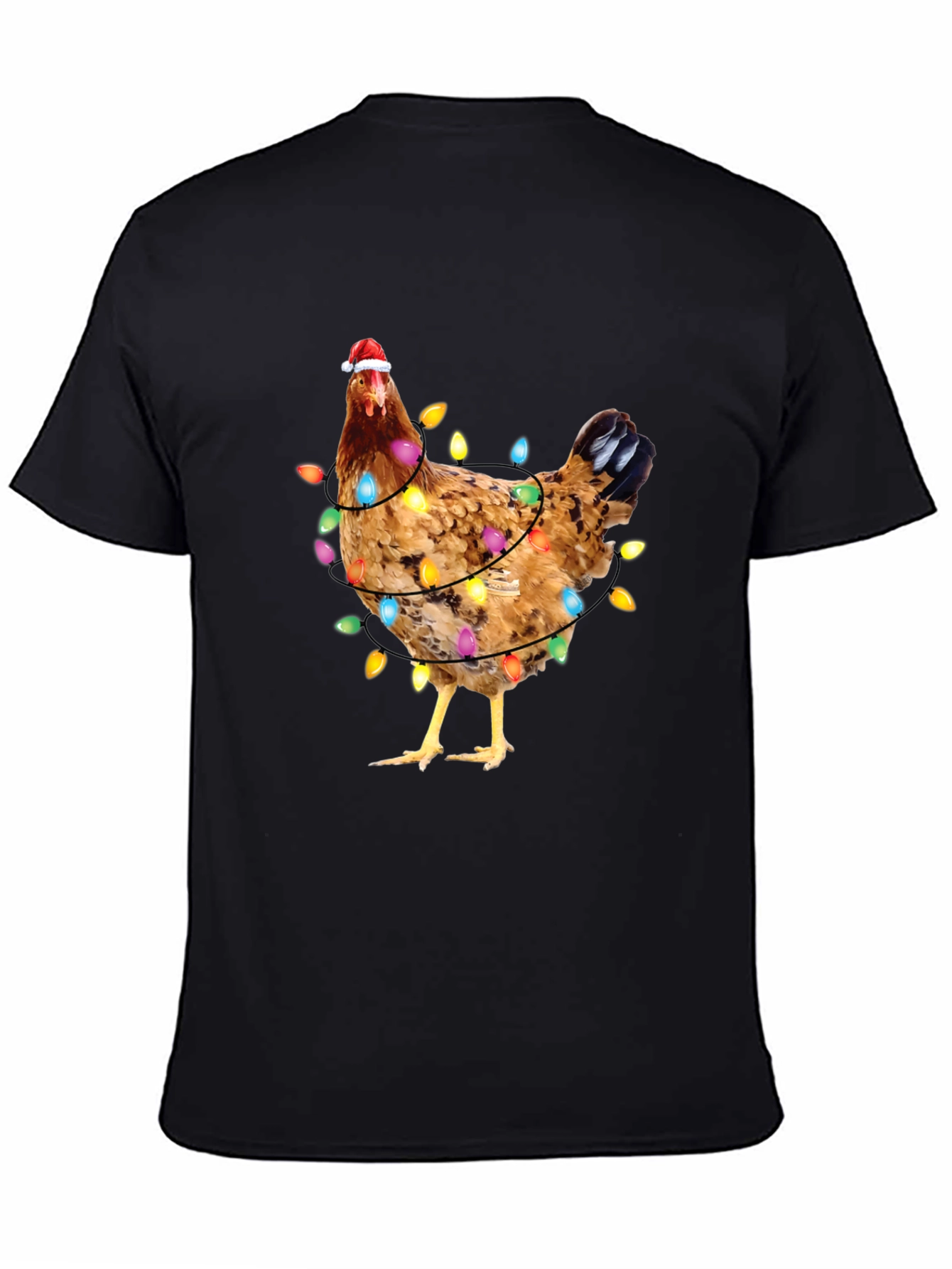 Black Festive Chicken Christmas Lights Graphic Tee view 4