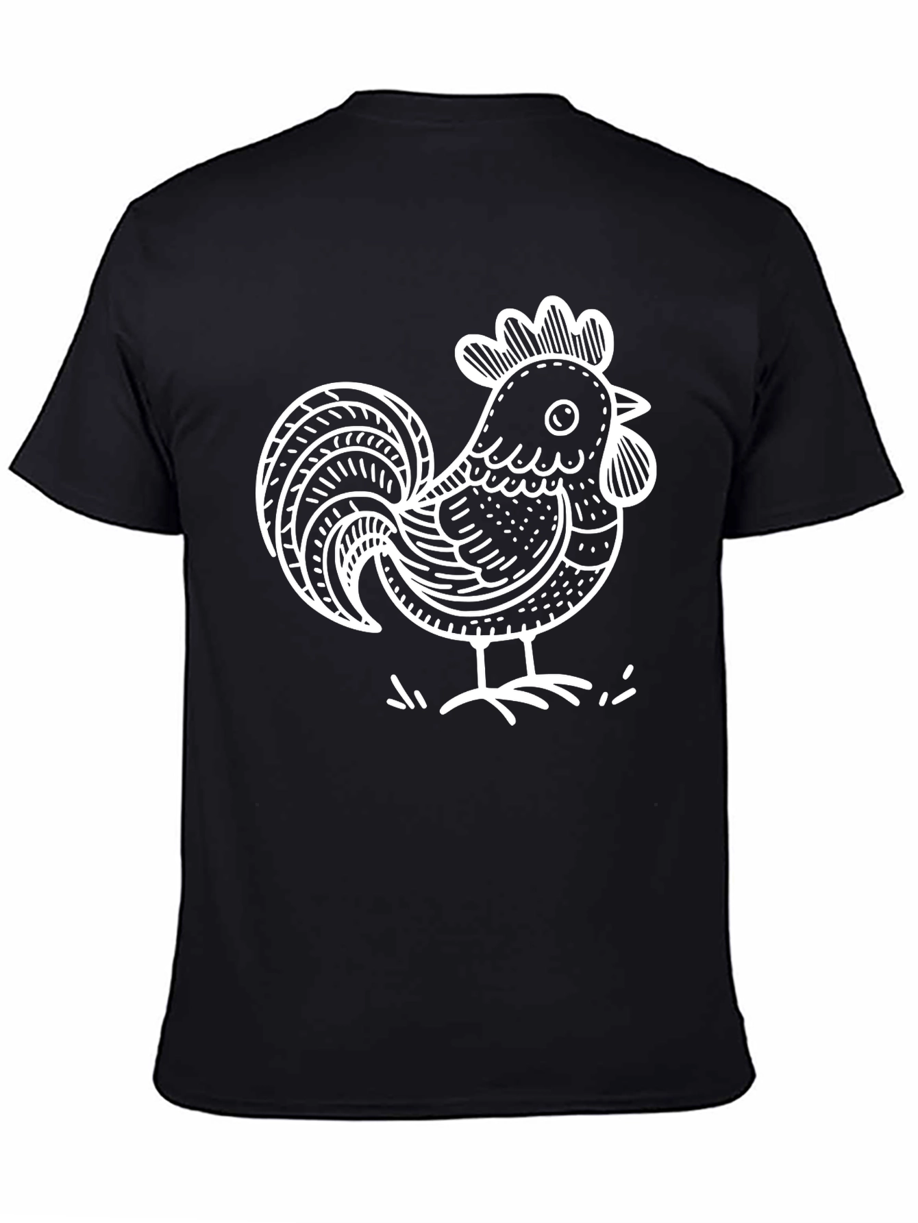 Black Cool Rooster Graphic Print Black T-Shirt view 4