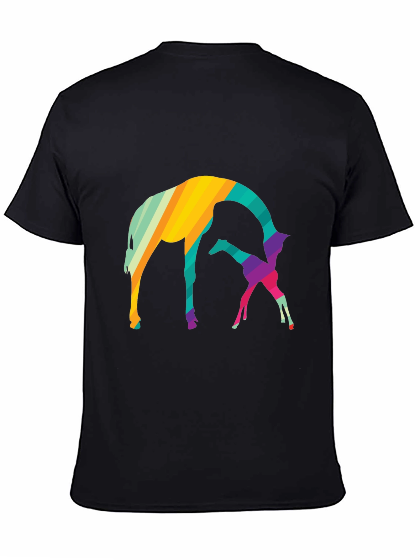 Black Abstract Giraffe Graphic Tee - Black Cotton Blend Shirt view 4