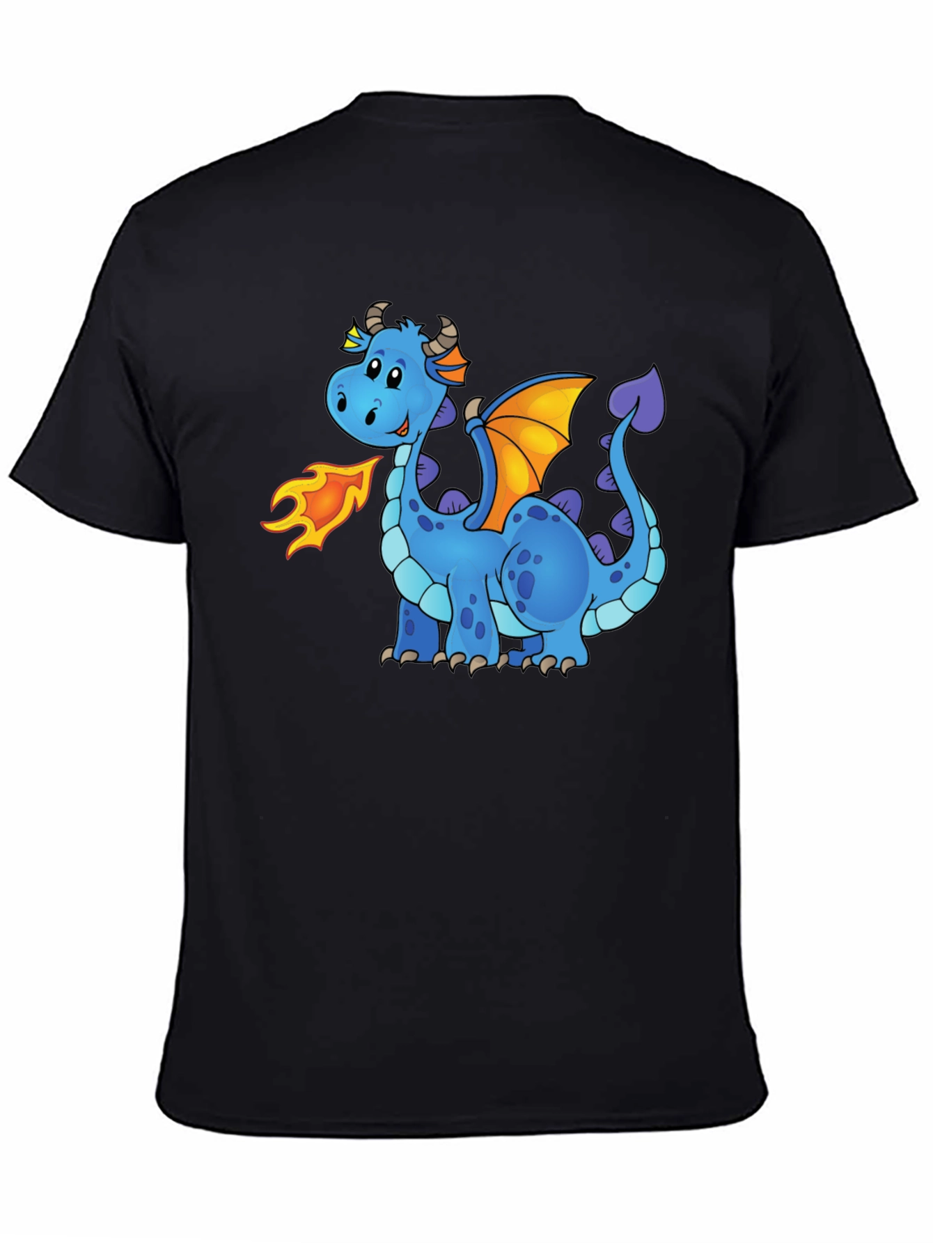 Black Cute Cartoon Dragon Graphic Tee - Unisex Black T-Shirt view 4