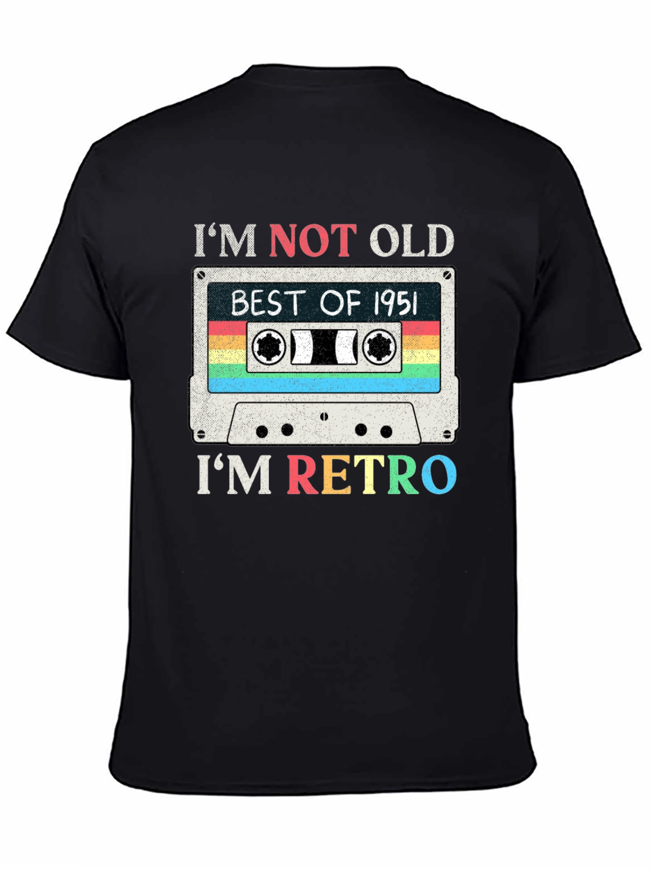 Black Retro Cassette Tape 1951 Birthday T-Shirt view 4