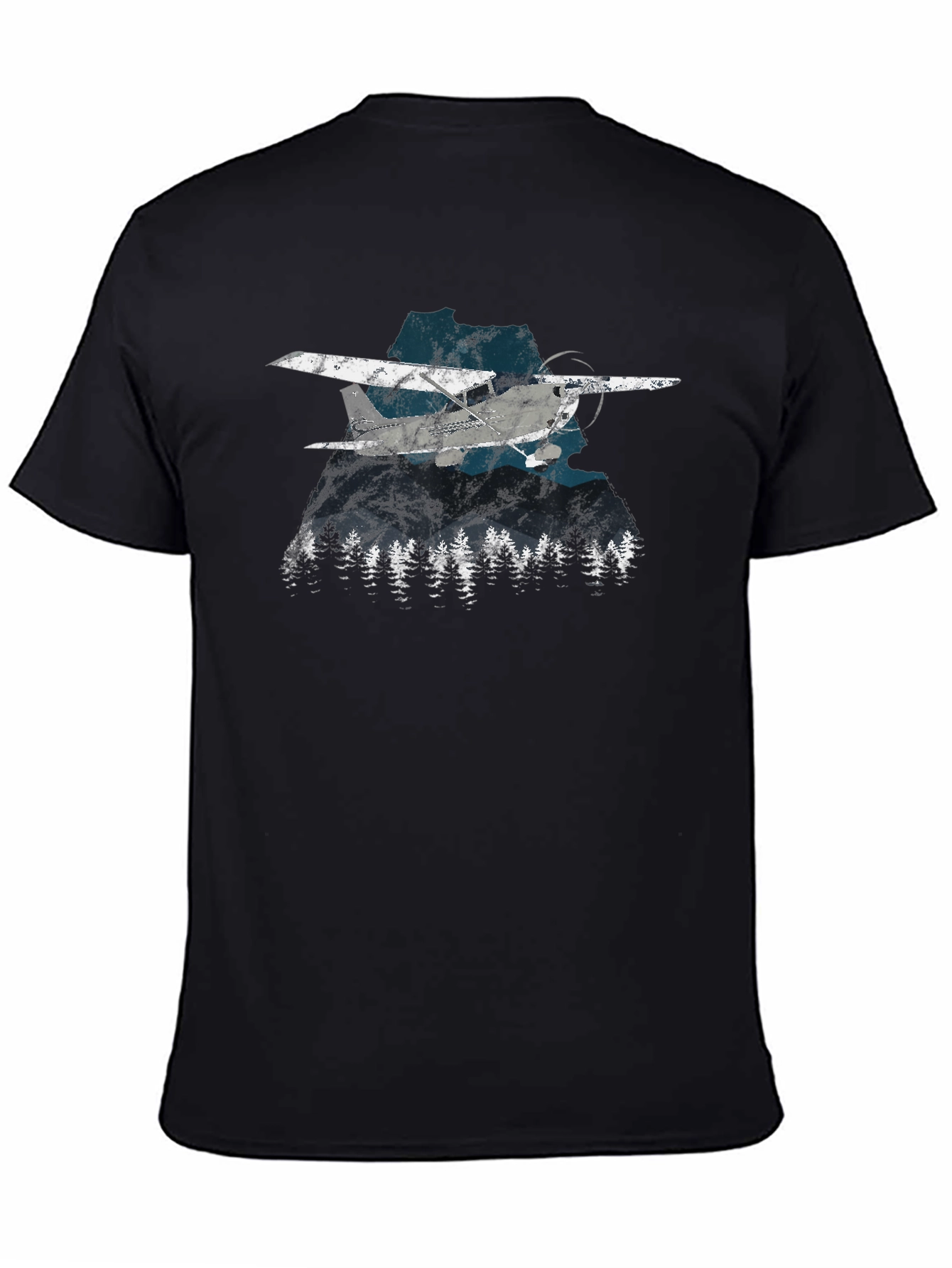 Black Vintage Airplane & Mountains Graphic Tee - Black view 4