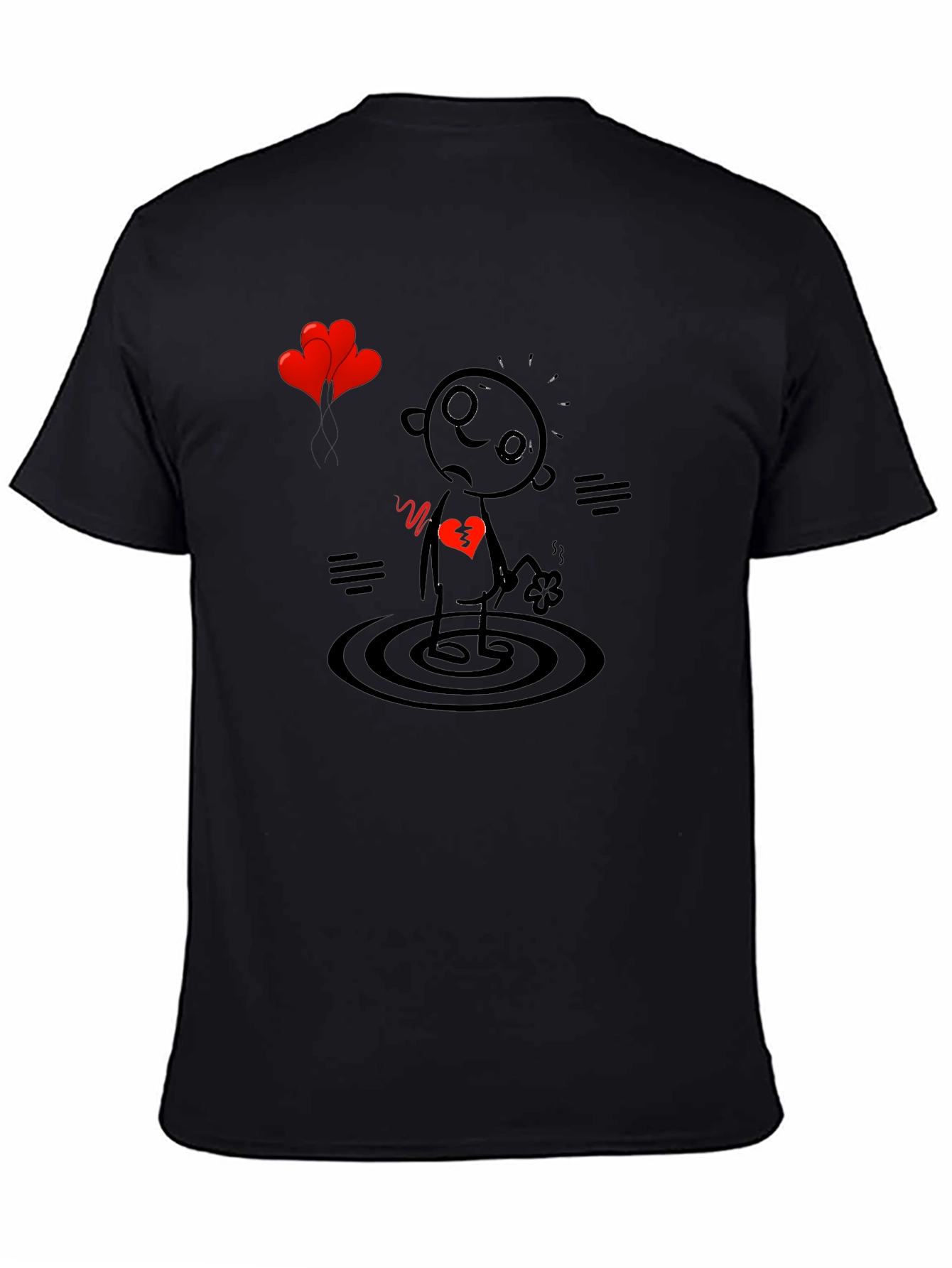 Black Heartbroken Stick Figure T-Shirt - Sad Cartoon Tee view 4