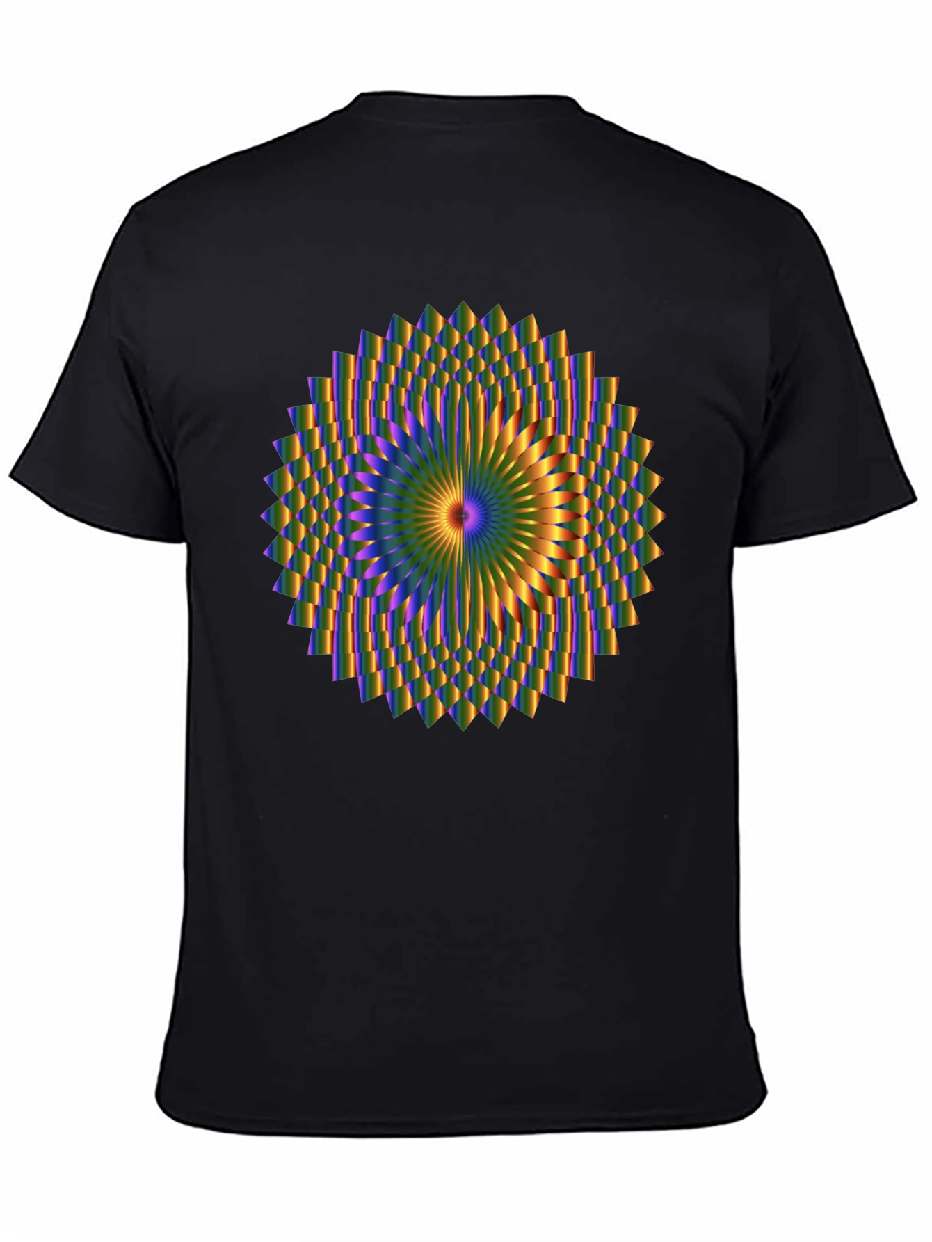 Black Optical Illusion Mandala Graphic Black T-Shirt view 4