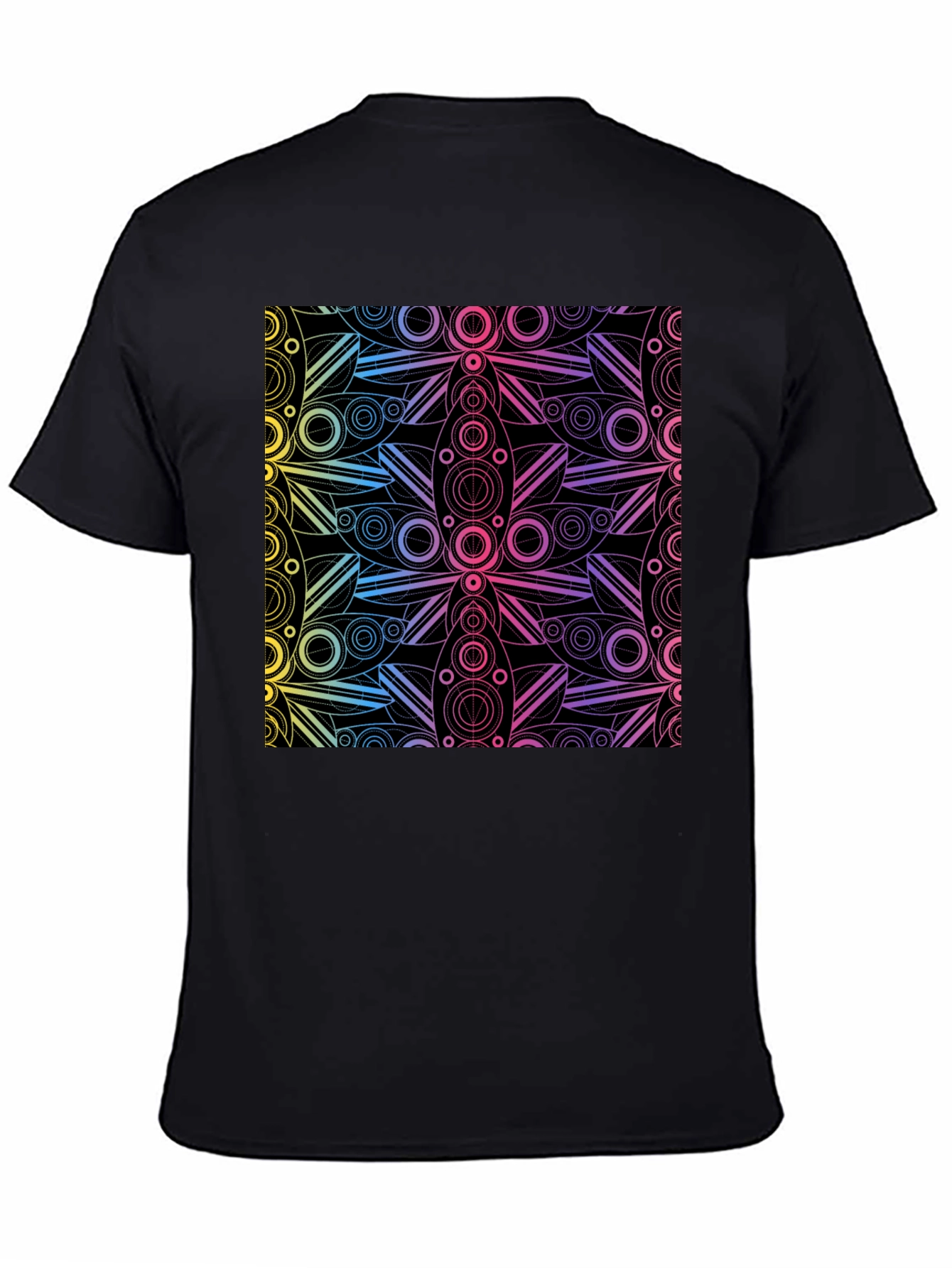 Black Geometric Rainbow Pattern Black T-Shirt view 4