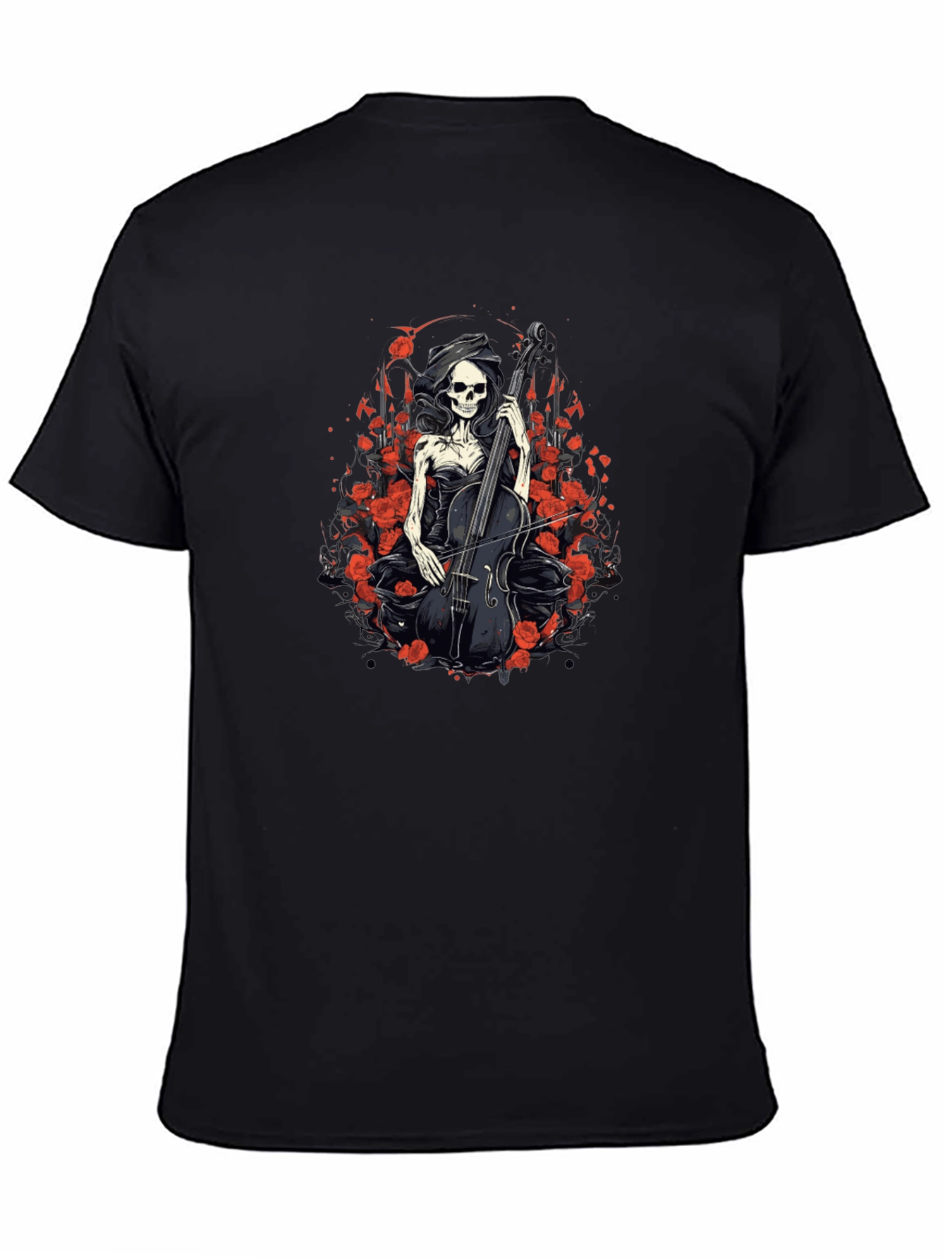 Black Skeleton Cellist Graphic Tee - Men's Black T-Shirt view 4