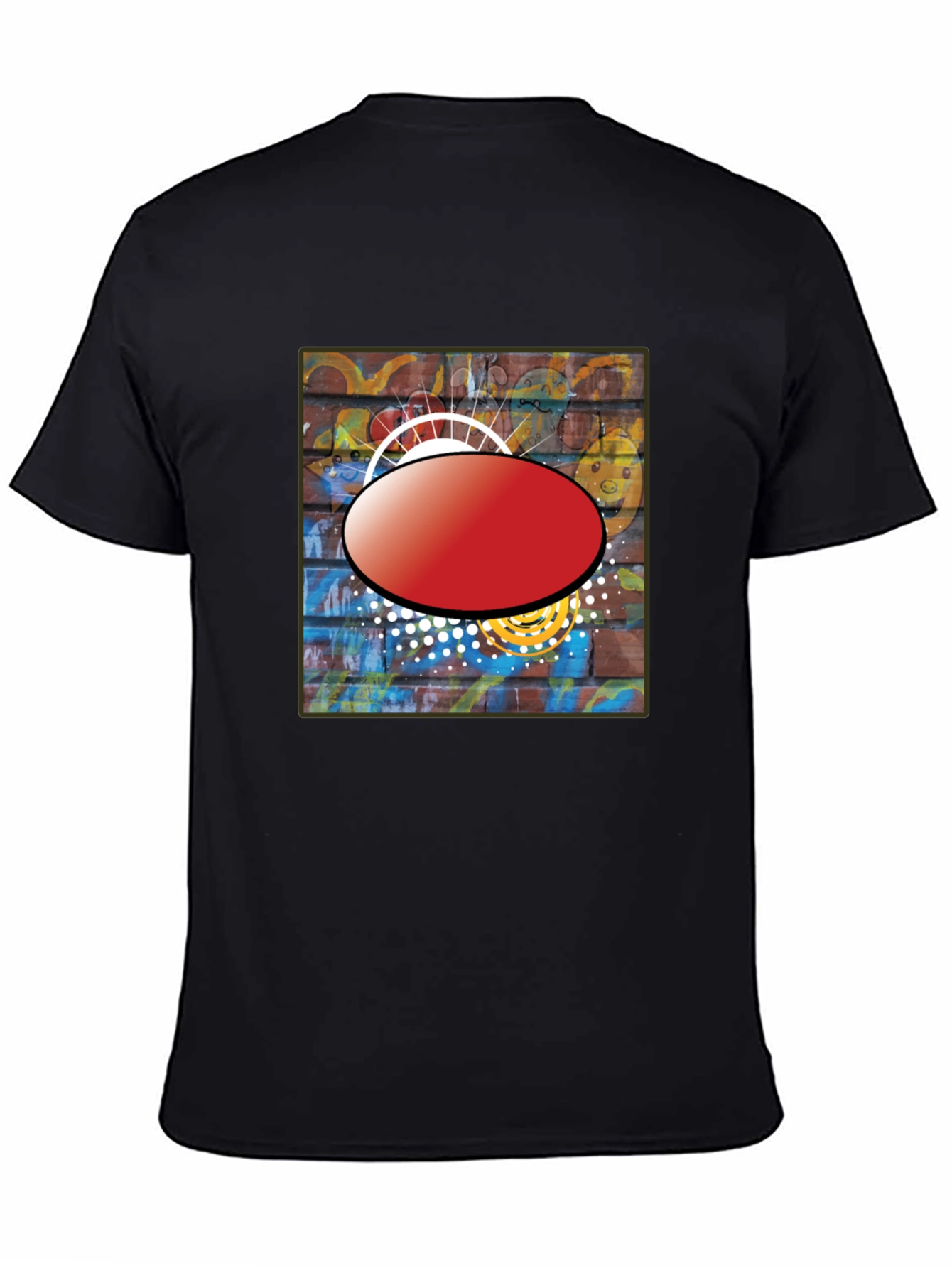 Black Black Graphic T-Shirt with Abstract Brick Wall Design view 4