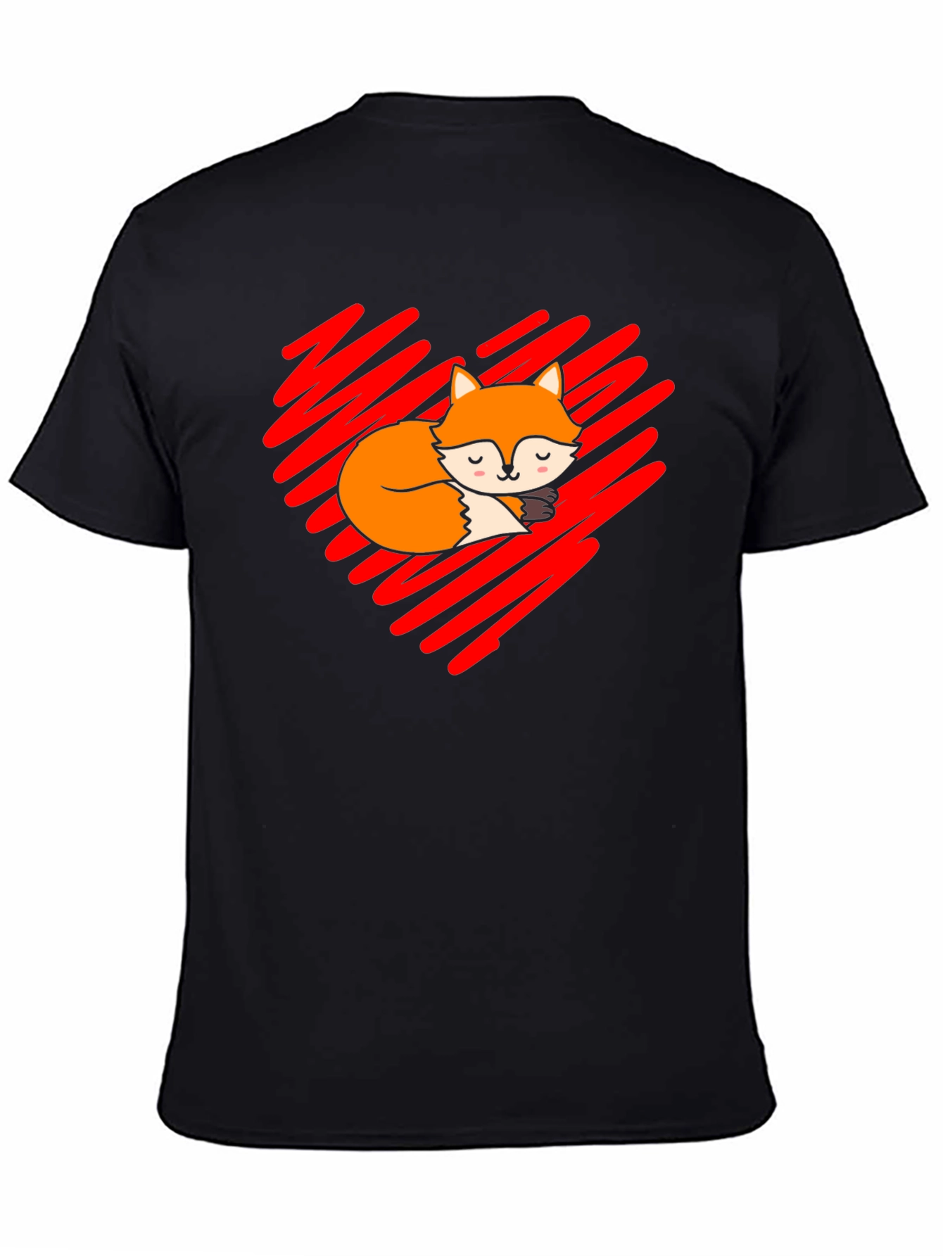 Black Cute Fox Heart T-Shirt - Soft Cotton Blend view 4