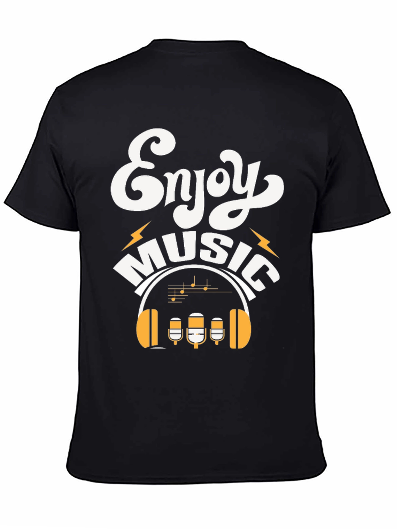 Black Enjoy Music Graphic Print Crew Neck T-Shirt view 4