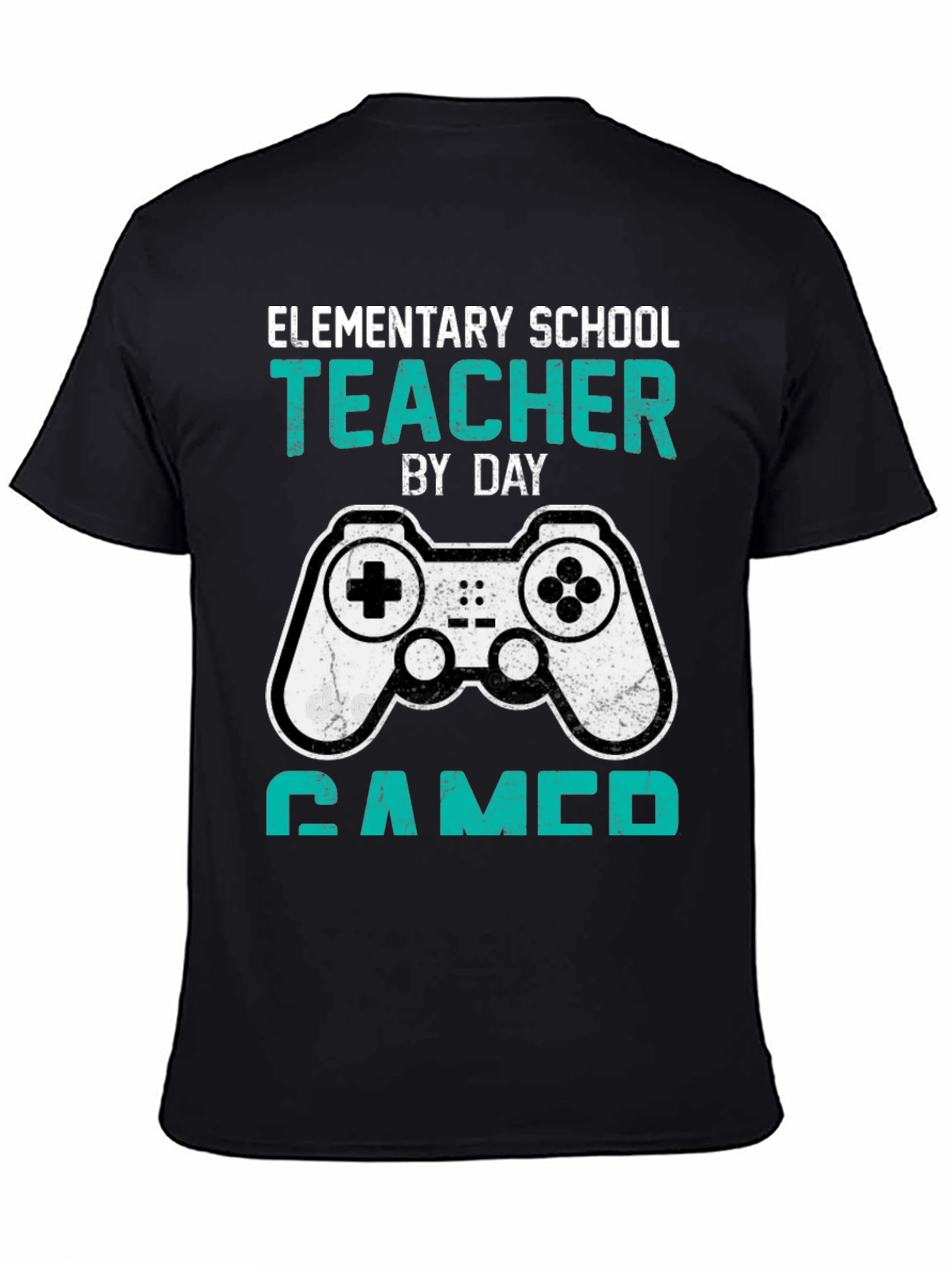 Black Elementary School Teacher Gamer T-Shirt view 4