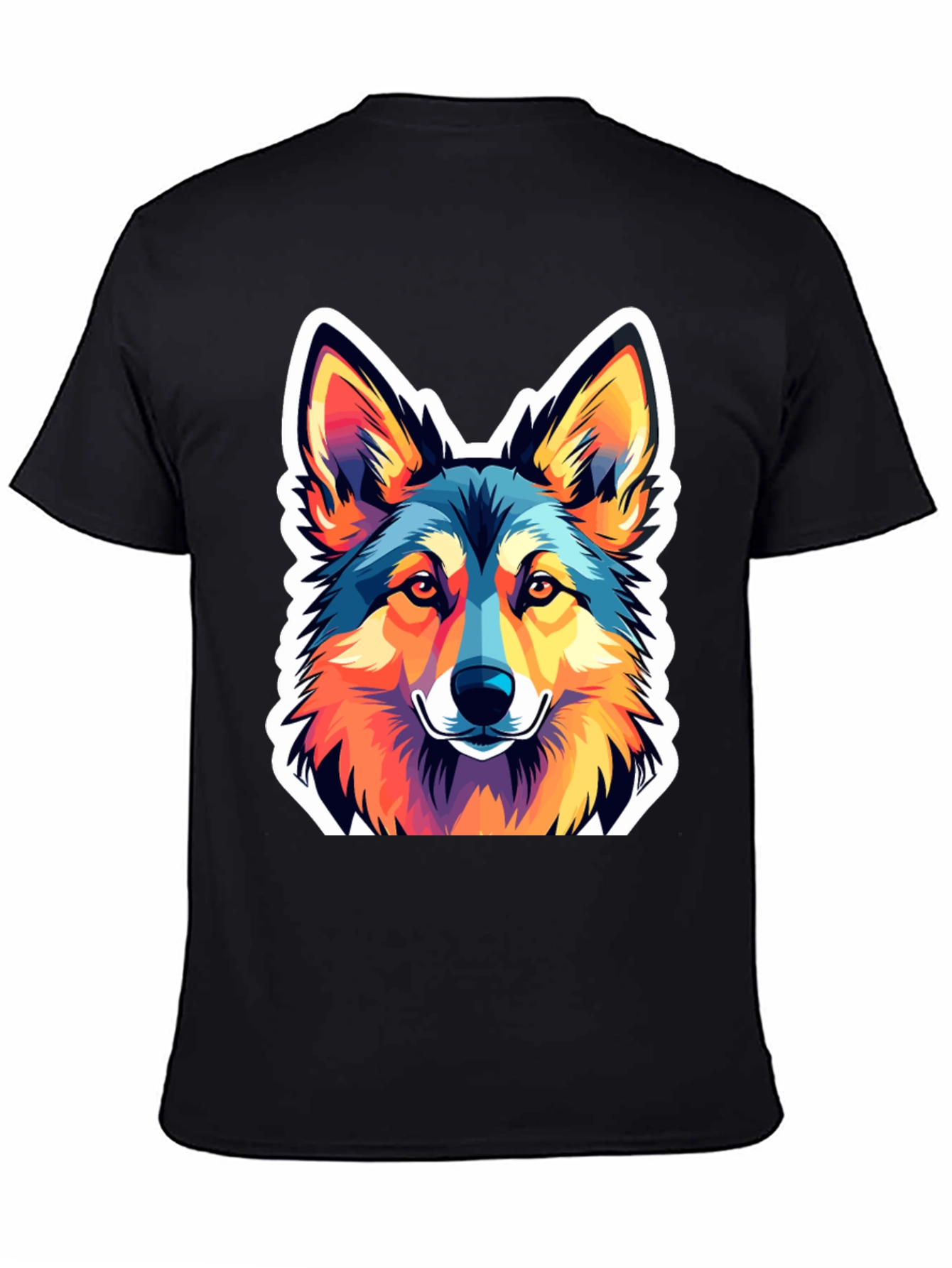 Black Vibrant Wolf Graphic Tee - Stylish Men's Black T-Shirt view 4