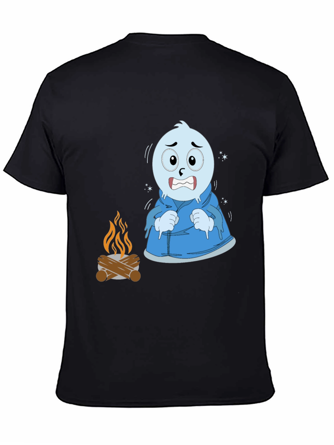 Black Funny Cold Cartoon Character T-Shirt view 4