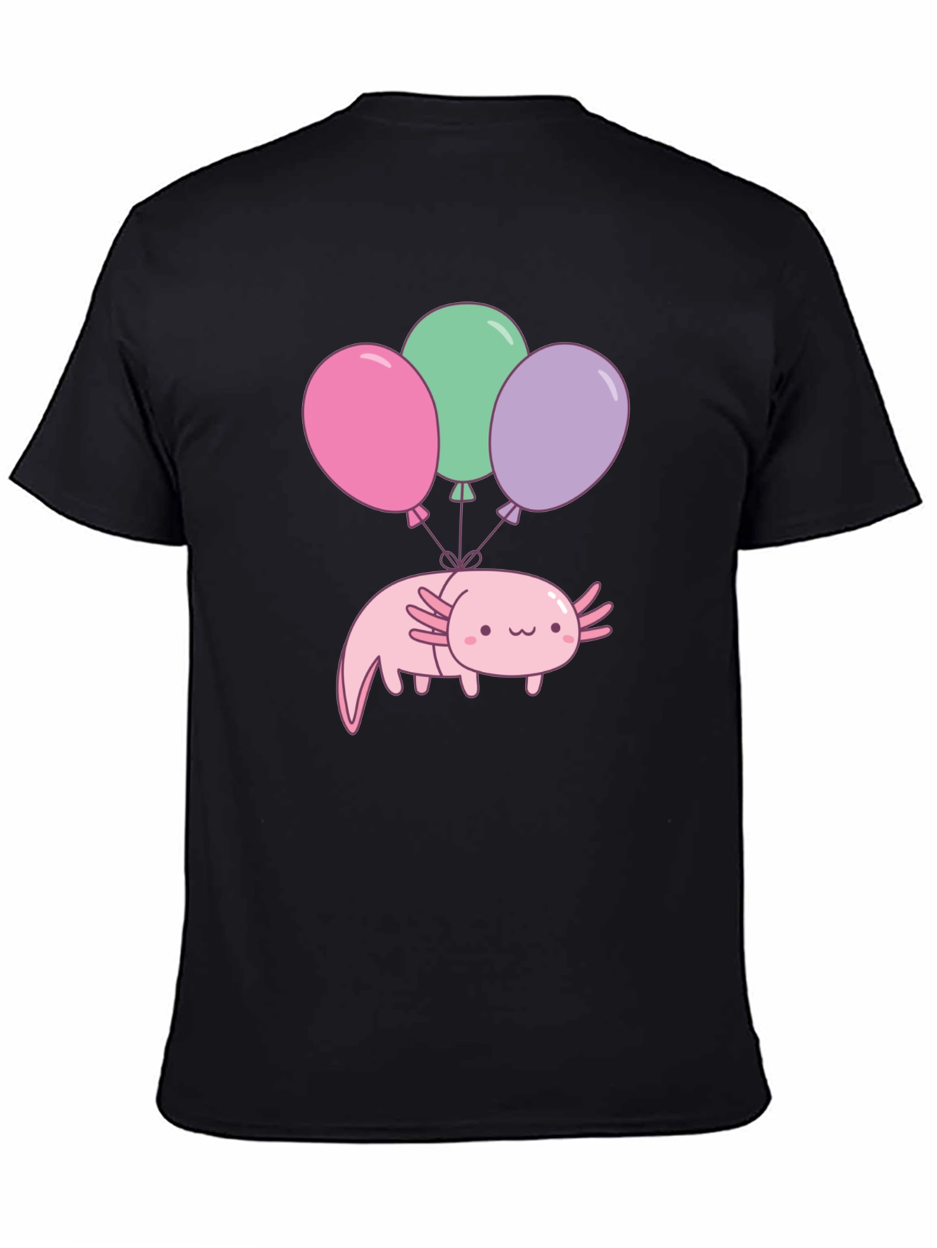 Black Axolotl Balloons Graphic Tee - Black Cotton T-Shirt view 4