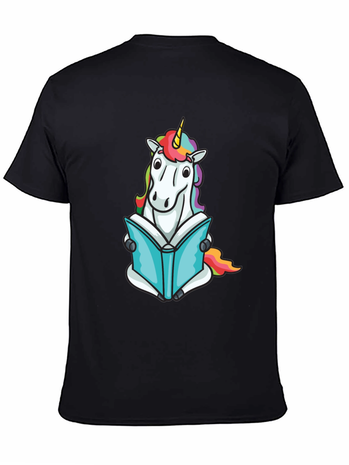 Black Unicorn Reading Book Black T-Shirt view 4