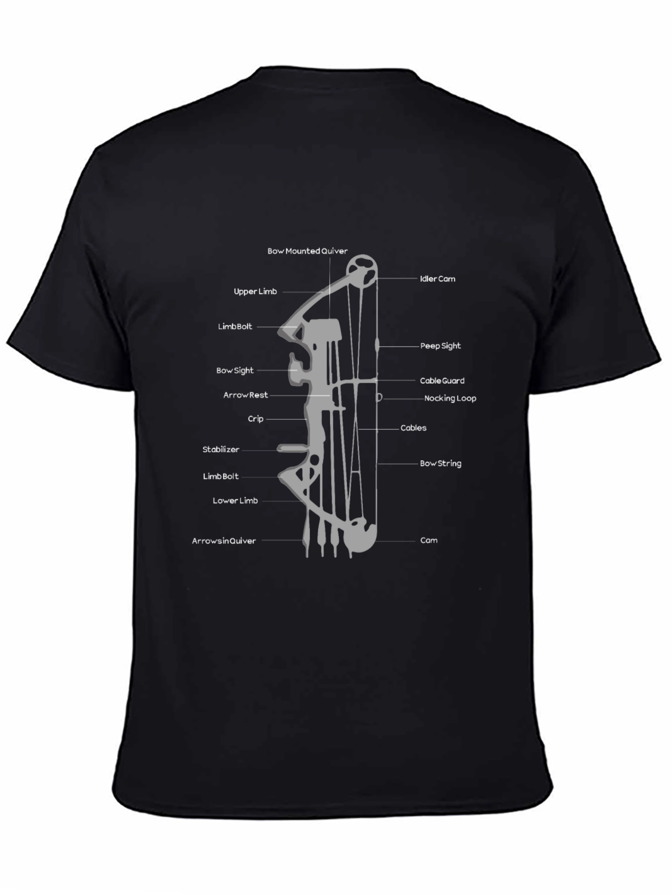 Black Archery Bow Diagram Black T-Shirt view 4