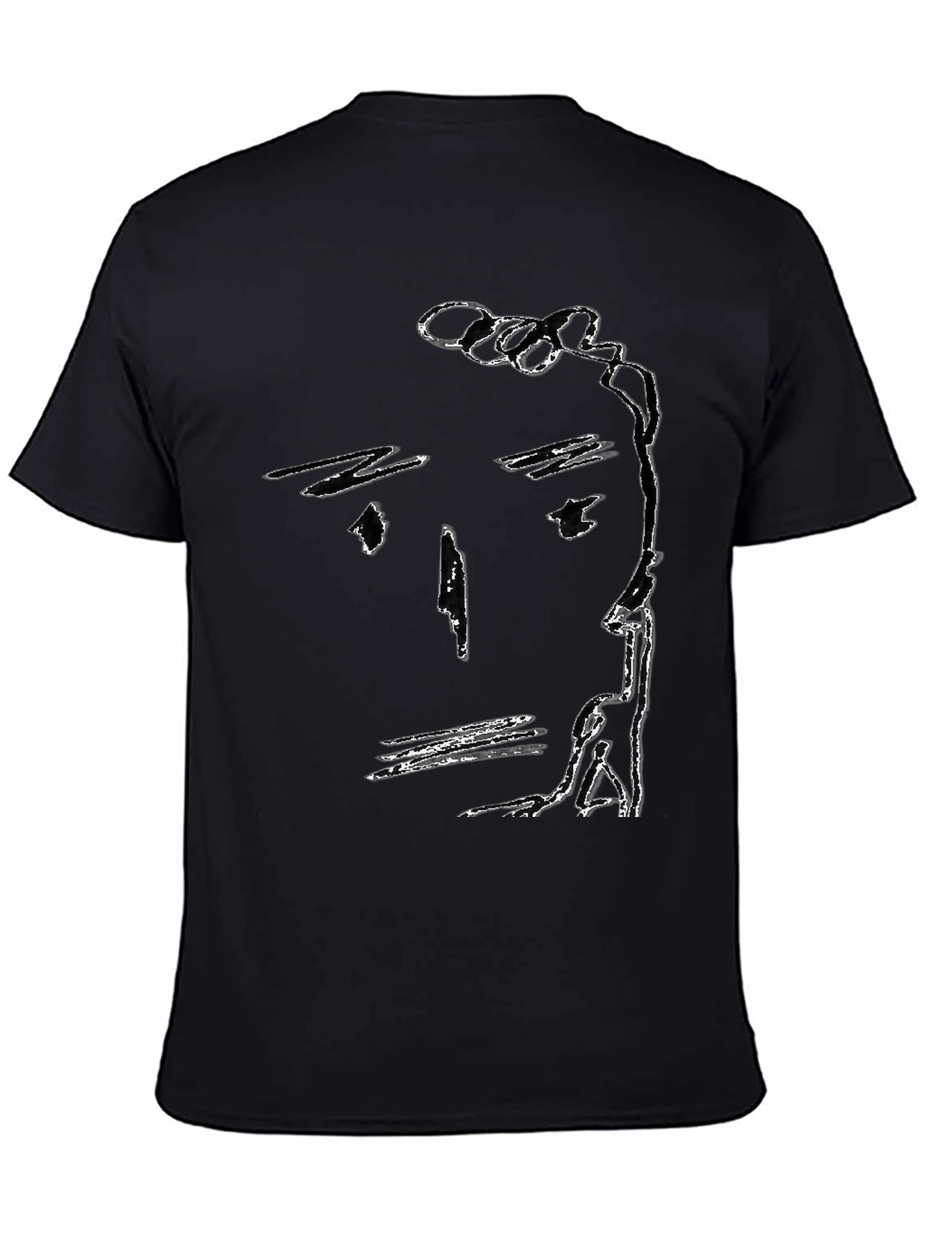 Black Abstract Face Black T-Shirt, Minimalist Art Tee view 4