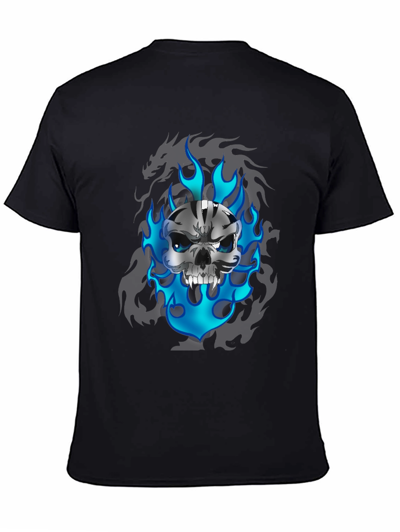 Black Skull and Flames Graphic Tee view 4